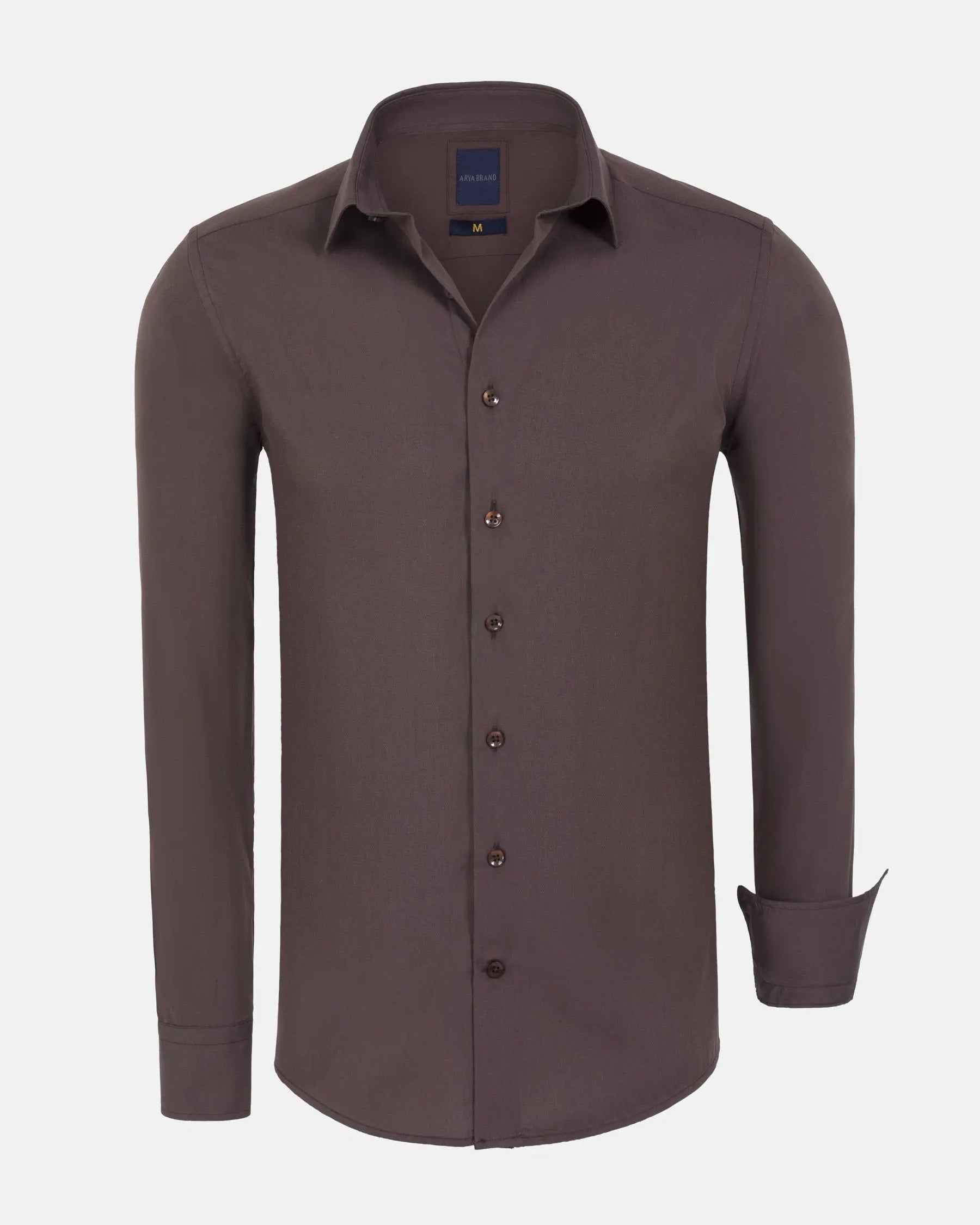 Leira Solid Brown Long Sleeve Shirt 6XL