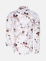White shirt with butterfly and floral pattern on a white background