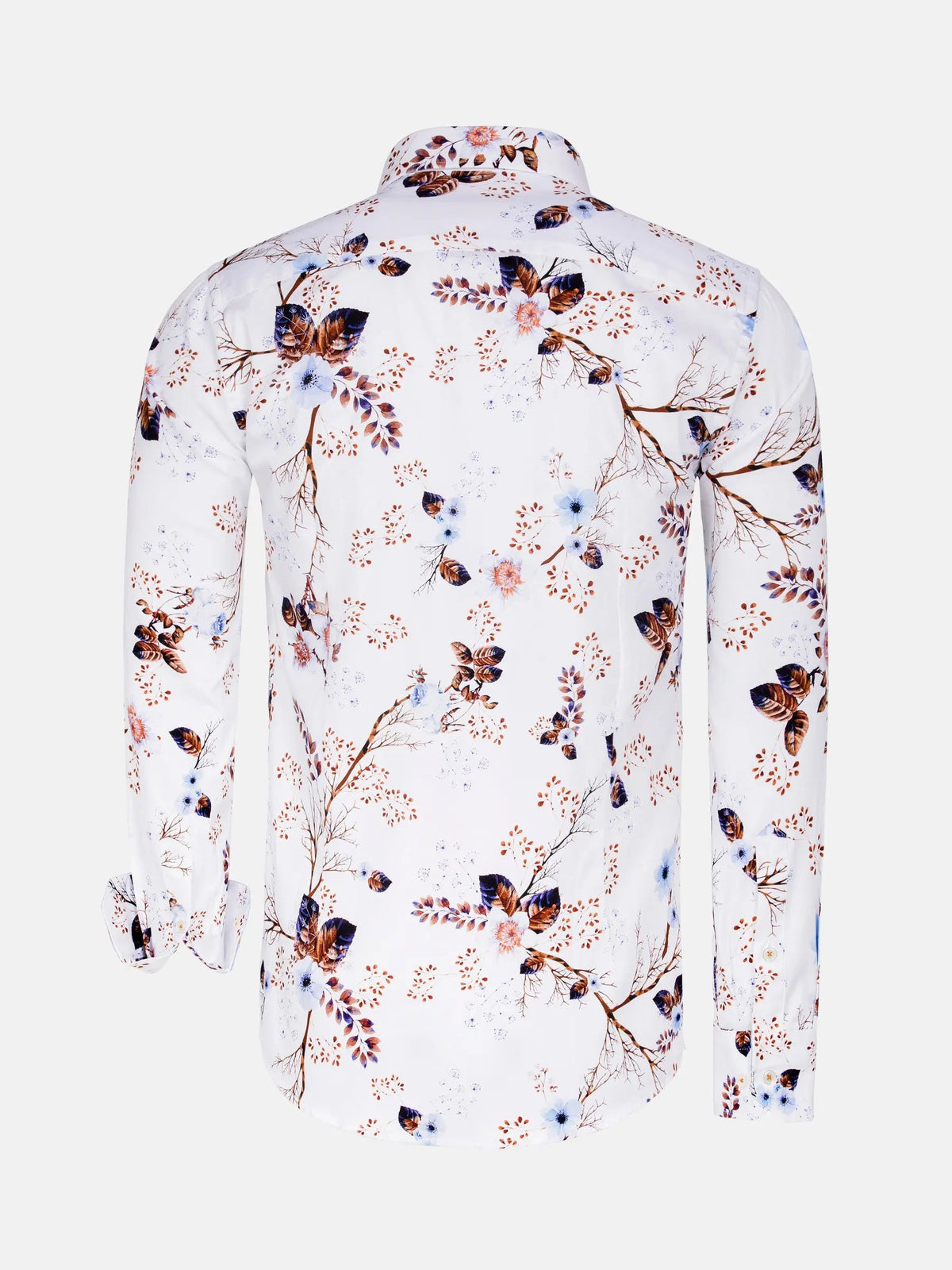White shirt with butterfly and floral pattern on a white background