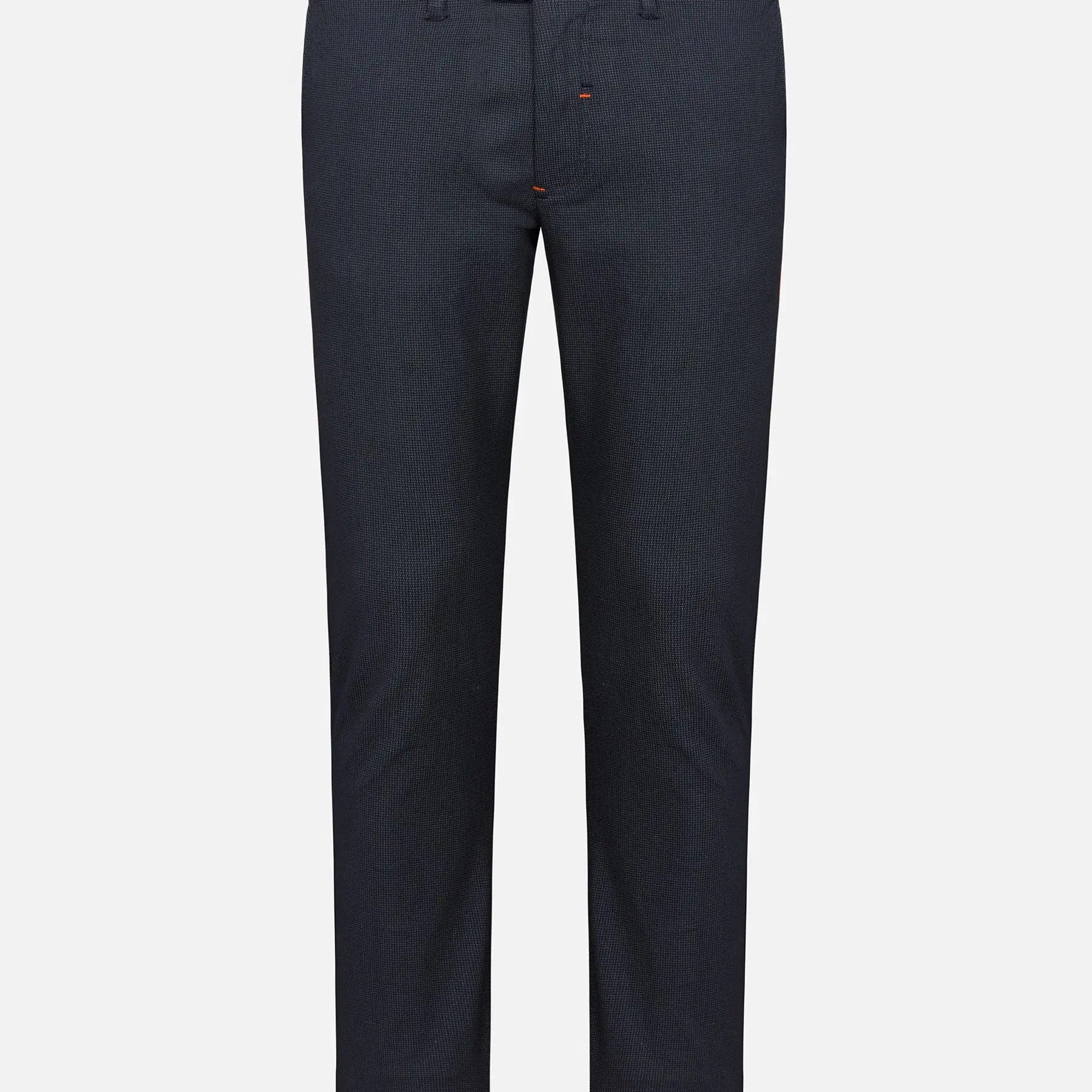 Navy slim-fit textured chinos with button closure and belt loops – Wam Denim.