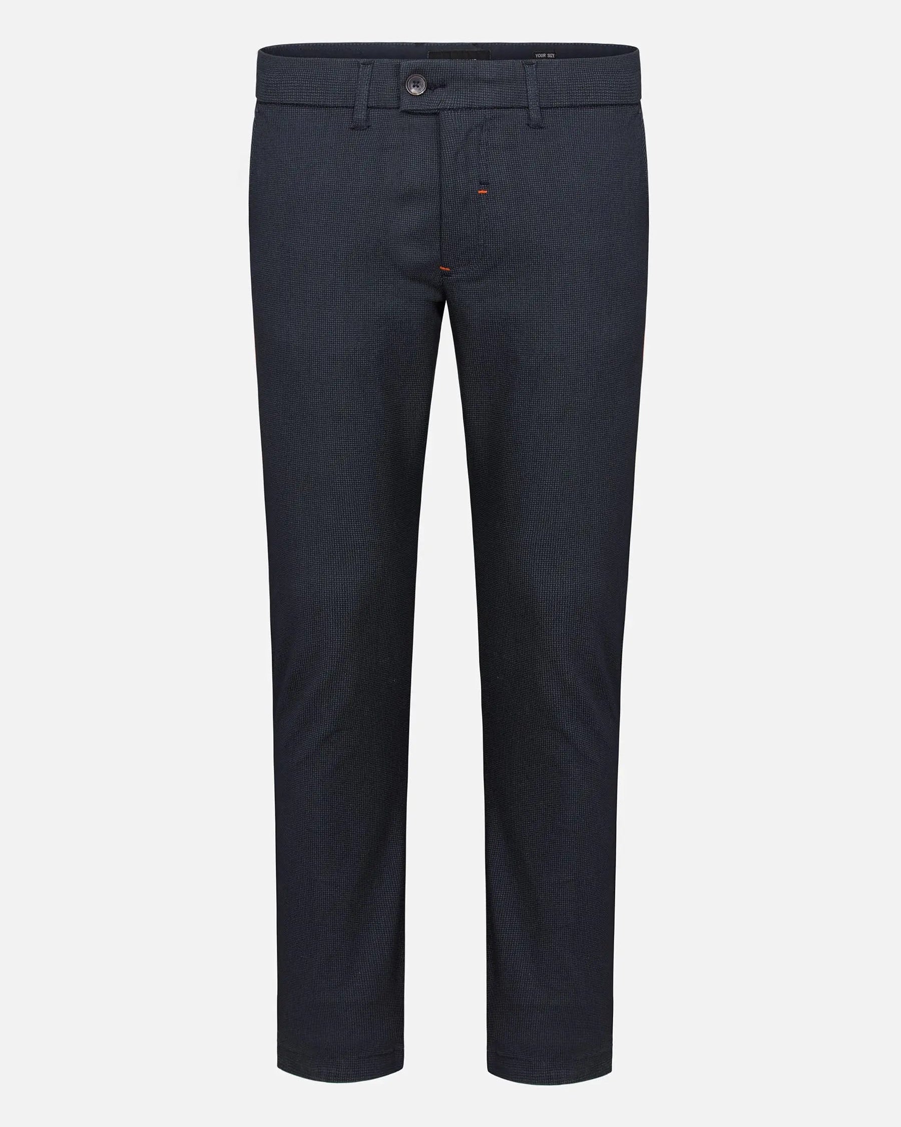 Navy slim-fit textured chinos with button closure and belt loops – Wam Denim.
