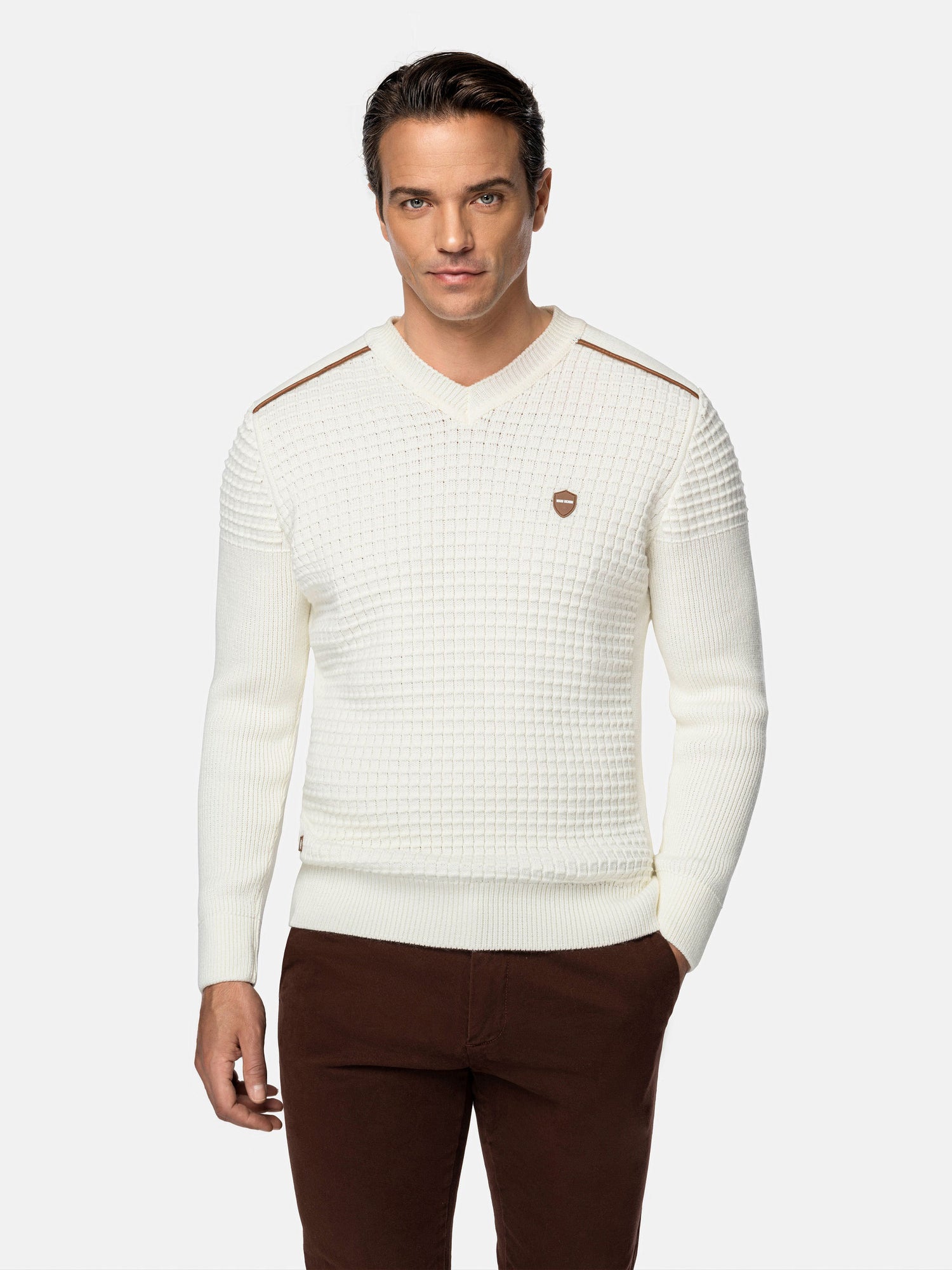 Dover Slim Fit V-Neck Off-White Knitwear 6XL