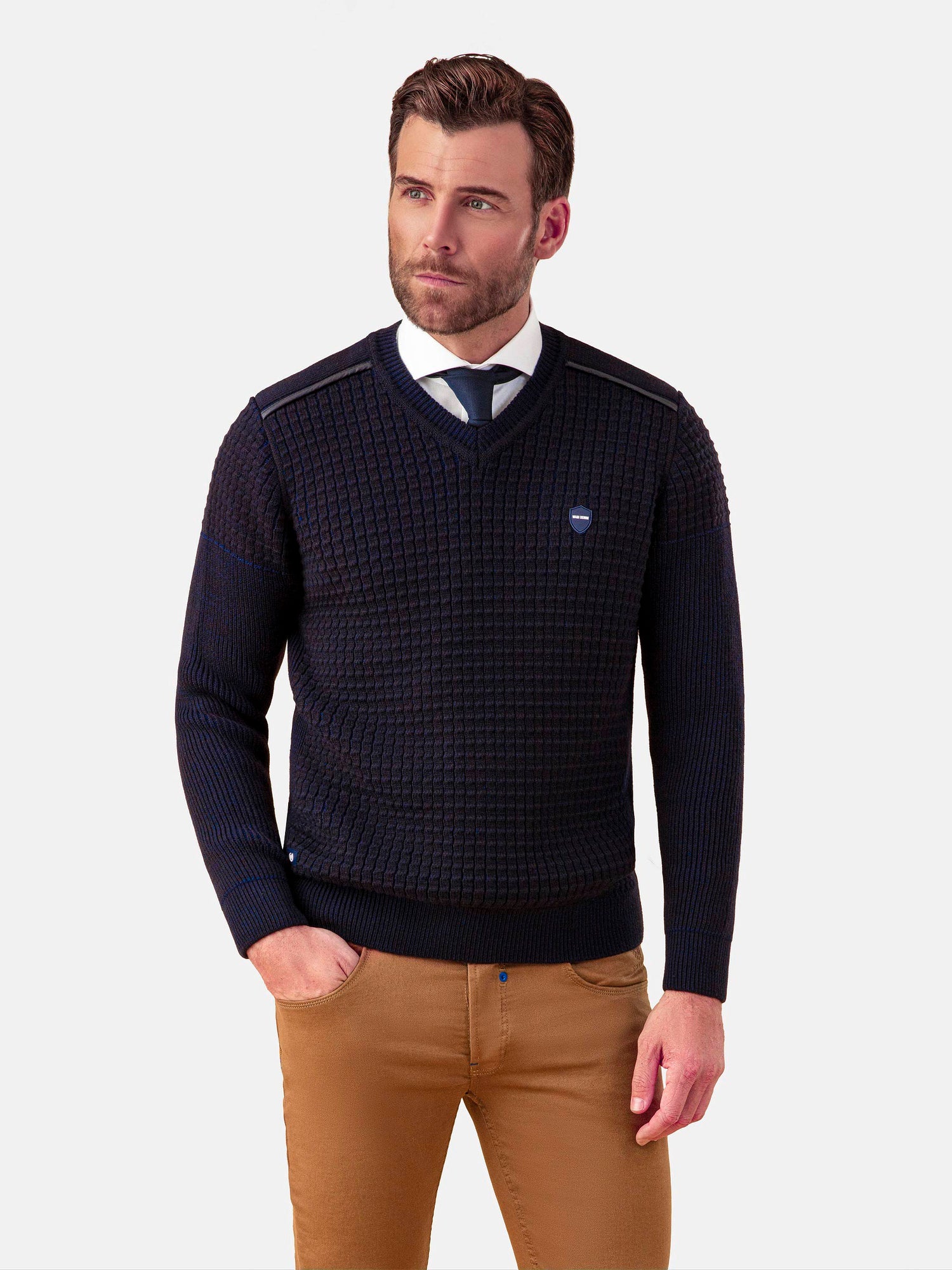 Dover Slim Fit V-Neck Navy Knitwear 6XL