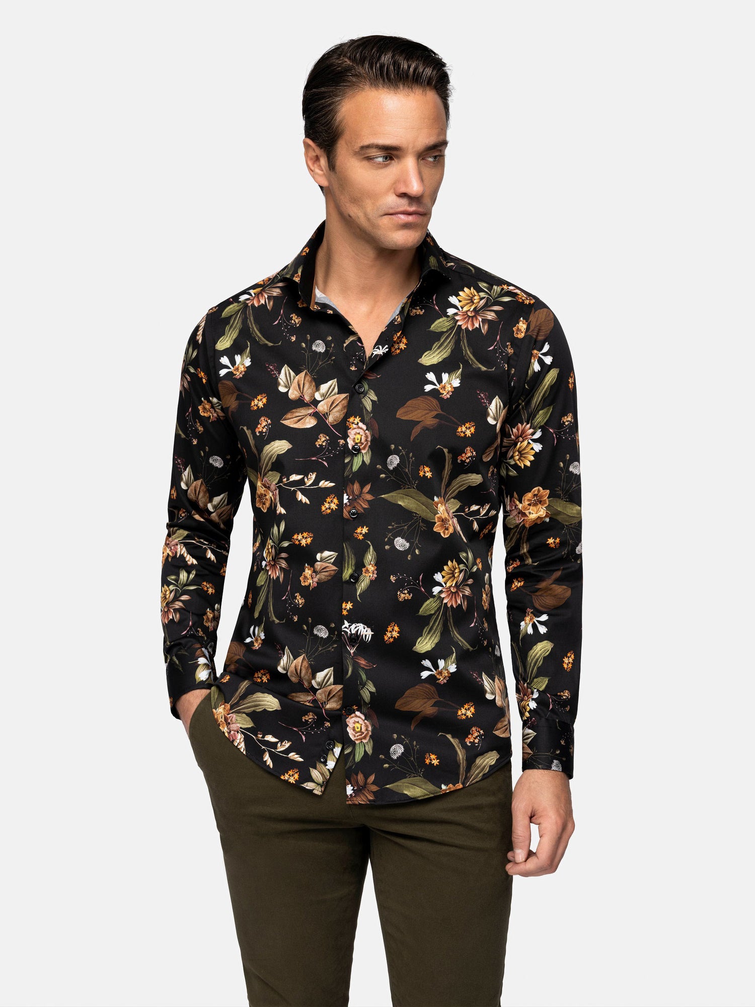 Meru Slim Fit Floral Black Shirt 6XL