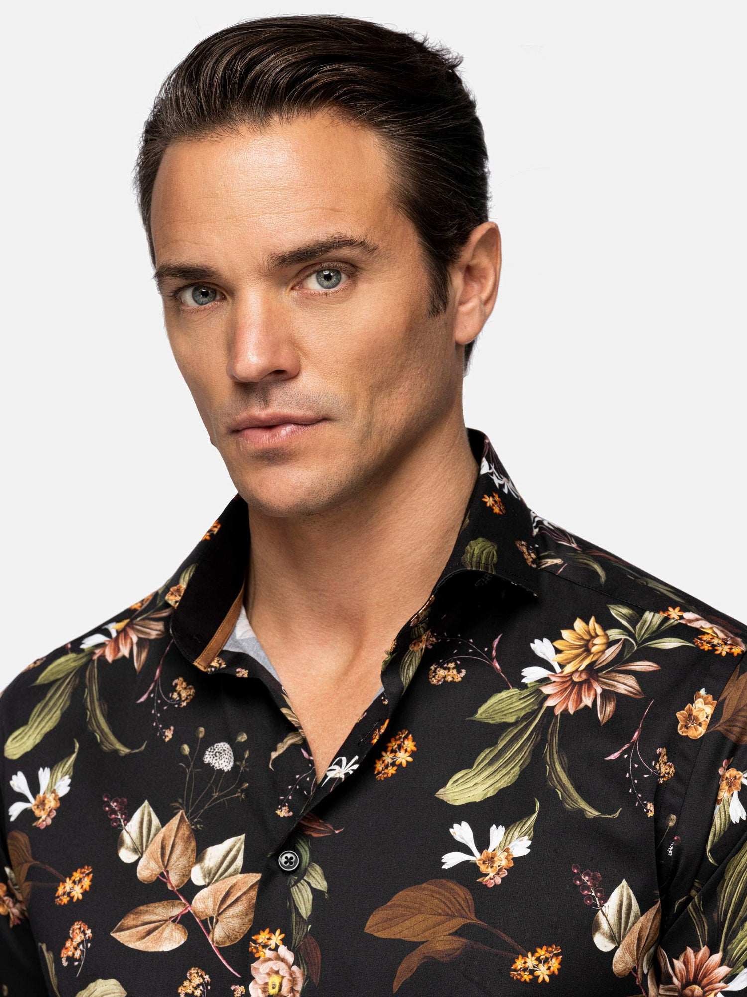 Meru Slim Fit Floral Black Shirt 6XL