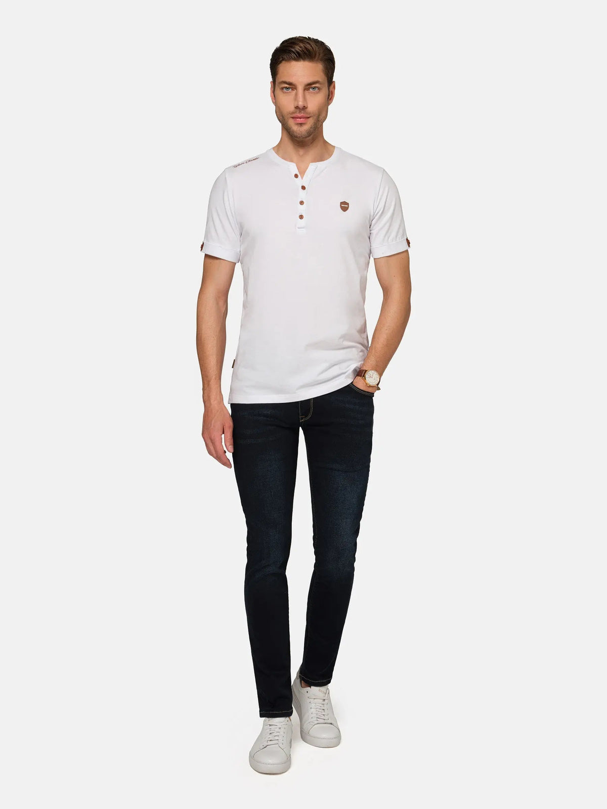 Korfual Casual V-neck button T-shirt White 6XL