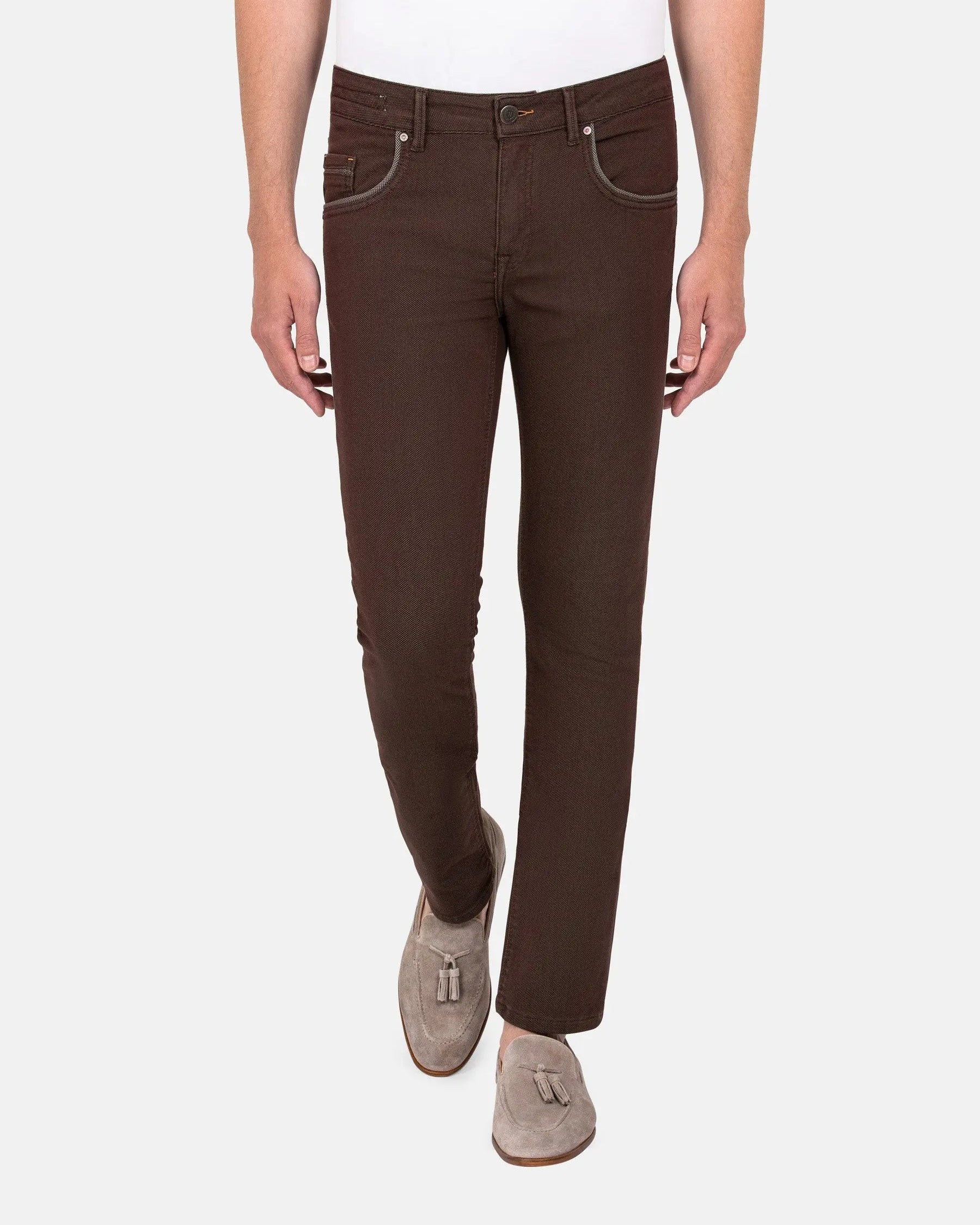 Swindon Stretch Slim Fit Brown Jeans 38-32