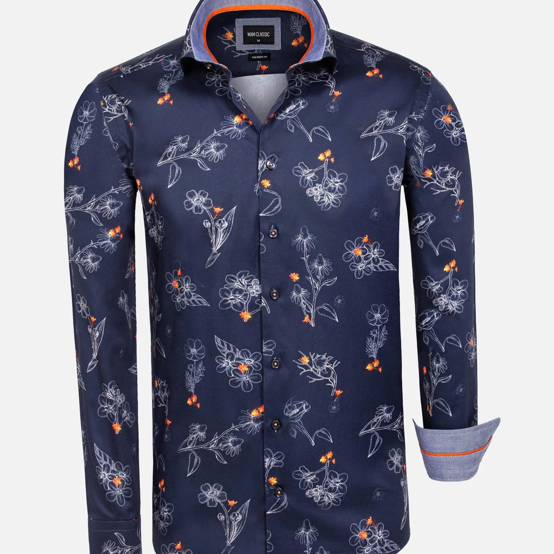Baga Navy Long Sleeve Floral Print Shirt 6XL