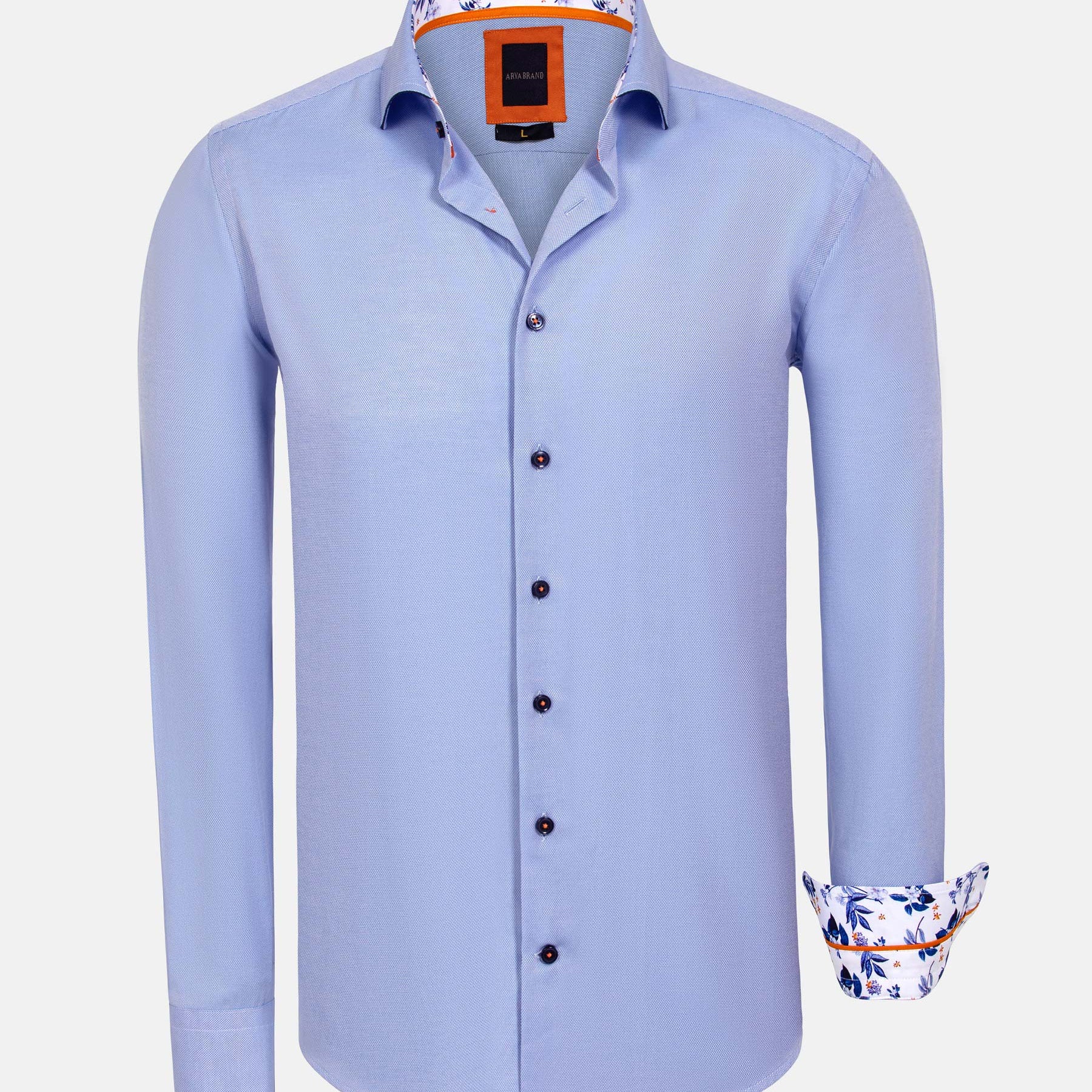 Redon Blue Poplin Plain Long Sleeve Shirt 6XL