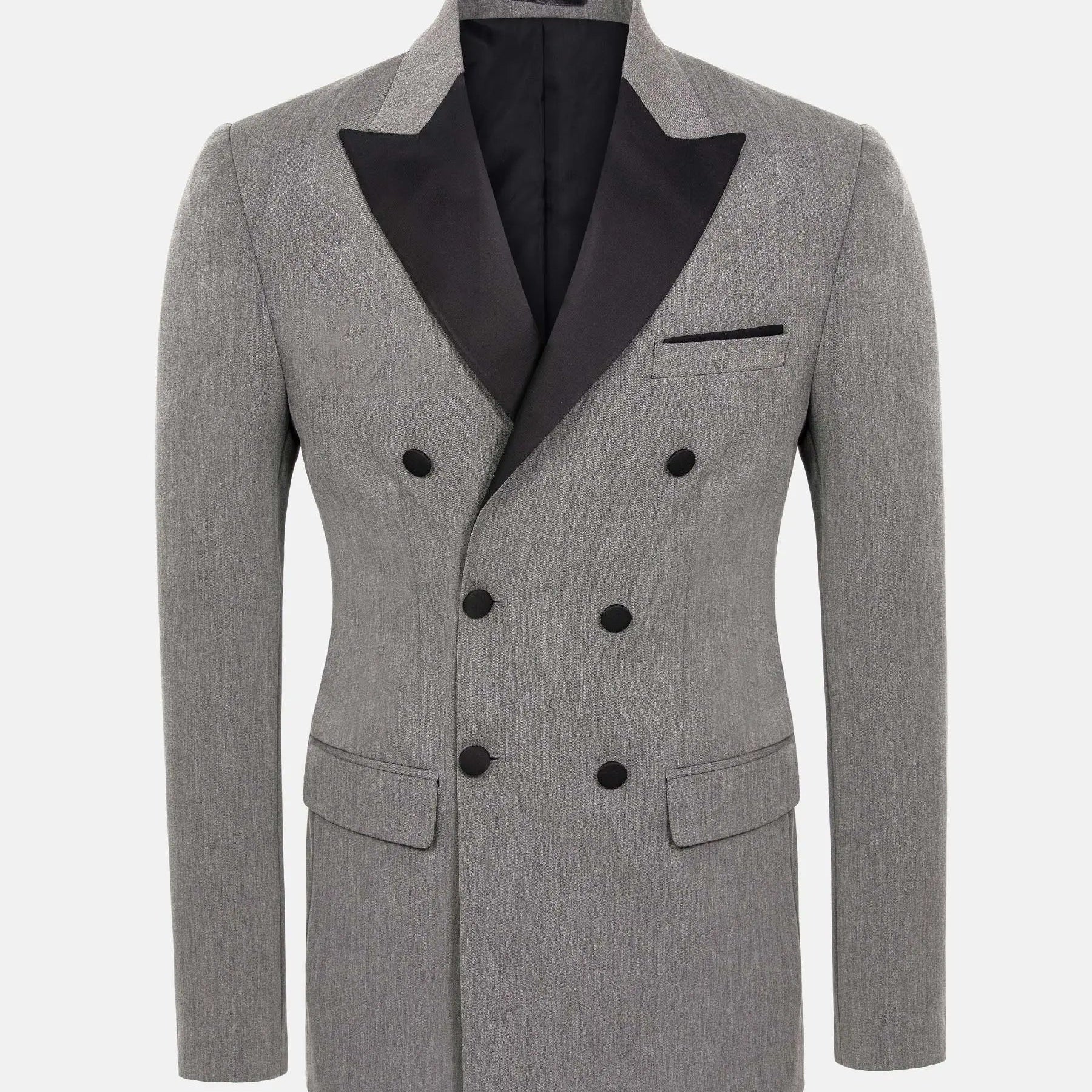 Slim Fit Double Breasted Grey Blazer 56