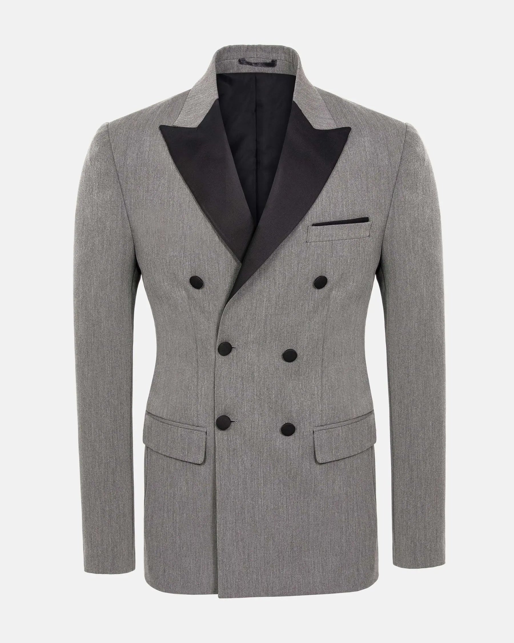 Slim Fit Double Breasted Grey Blazer 56