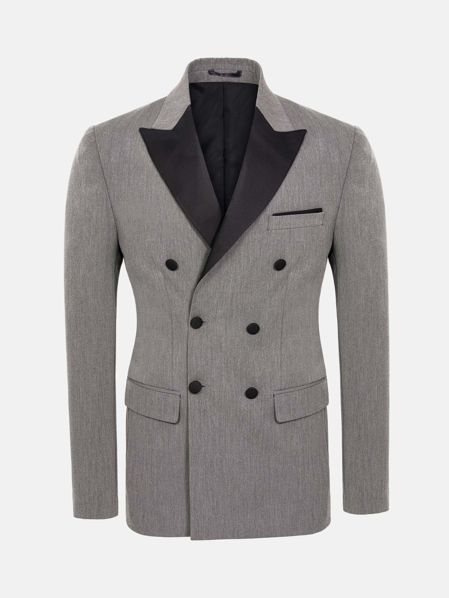 Slim Fit Double Breasted Grey Blazer 56