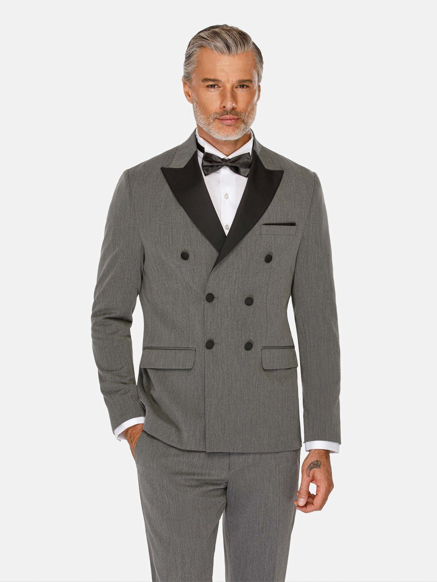 Slim Fit Double Breasted Grey Blazer 56