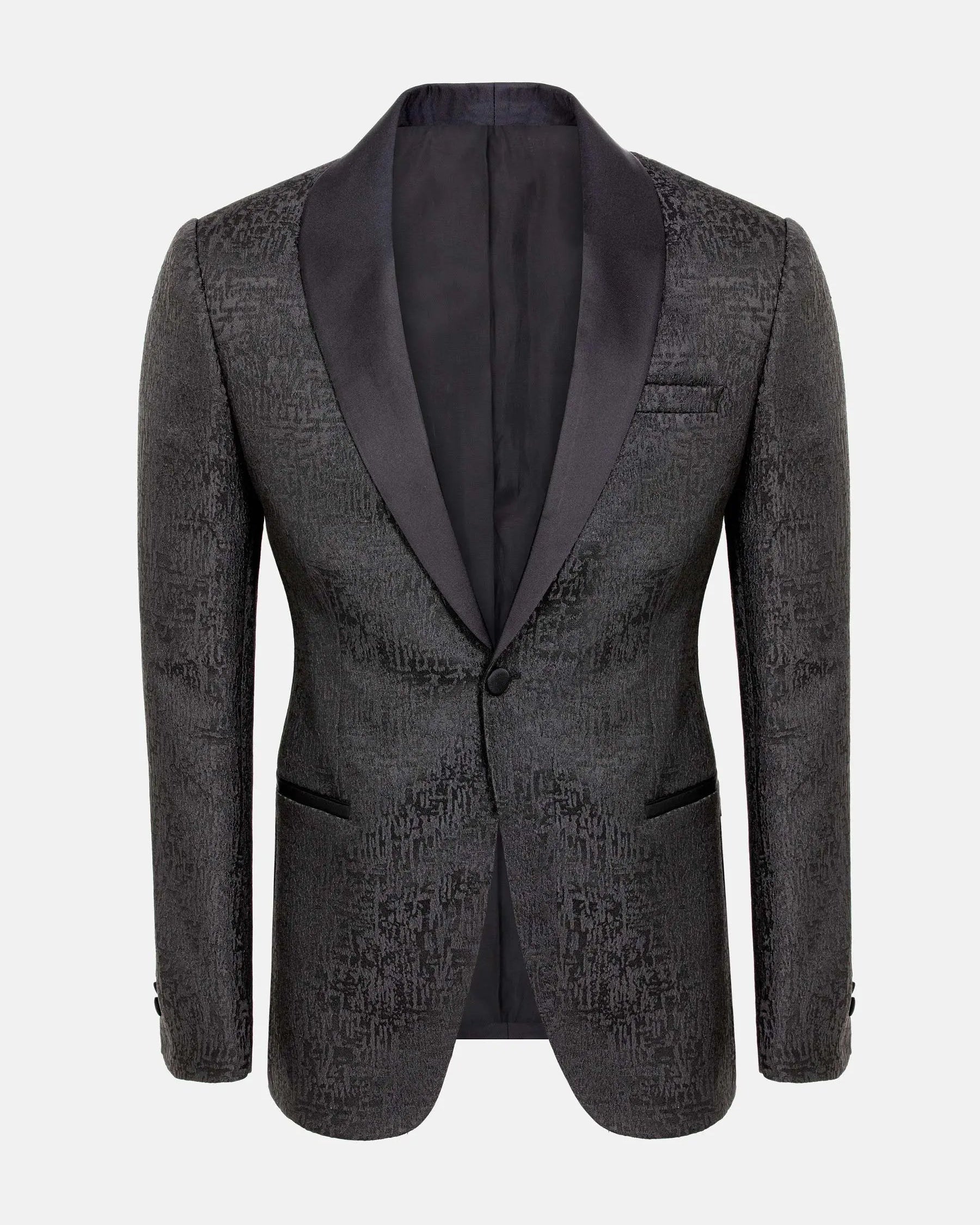 Slim Fit Textured Blk Tuxedo Blazer 56