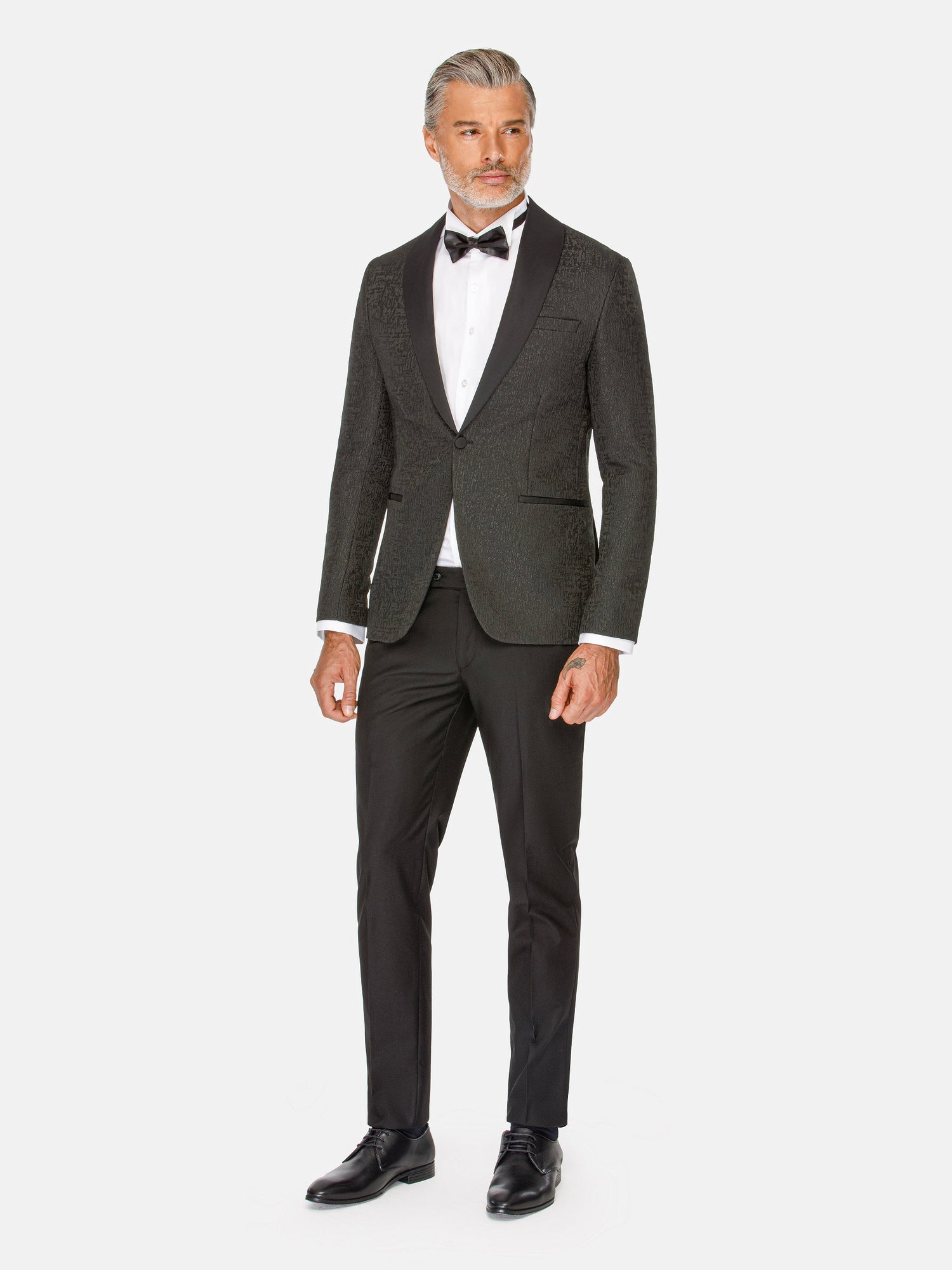 Slim Fit Textured Blk Tuxedo Blazer 56