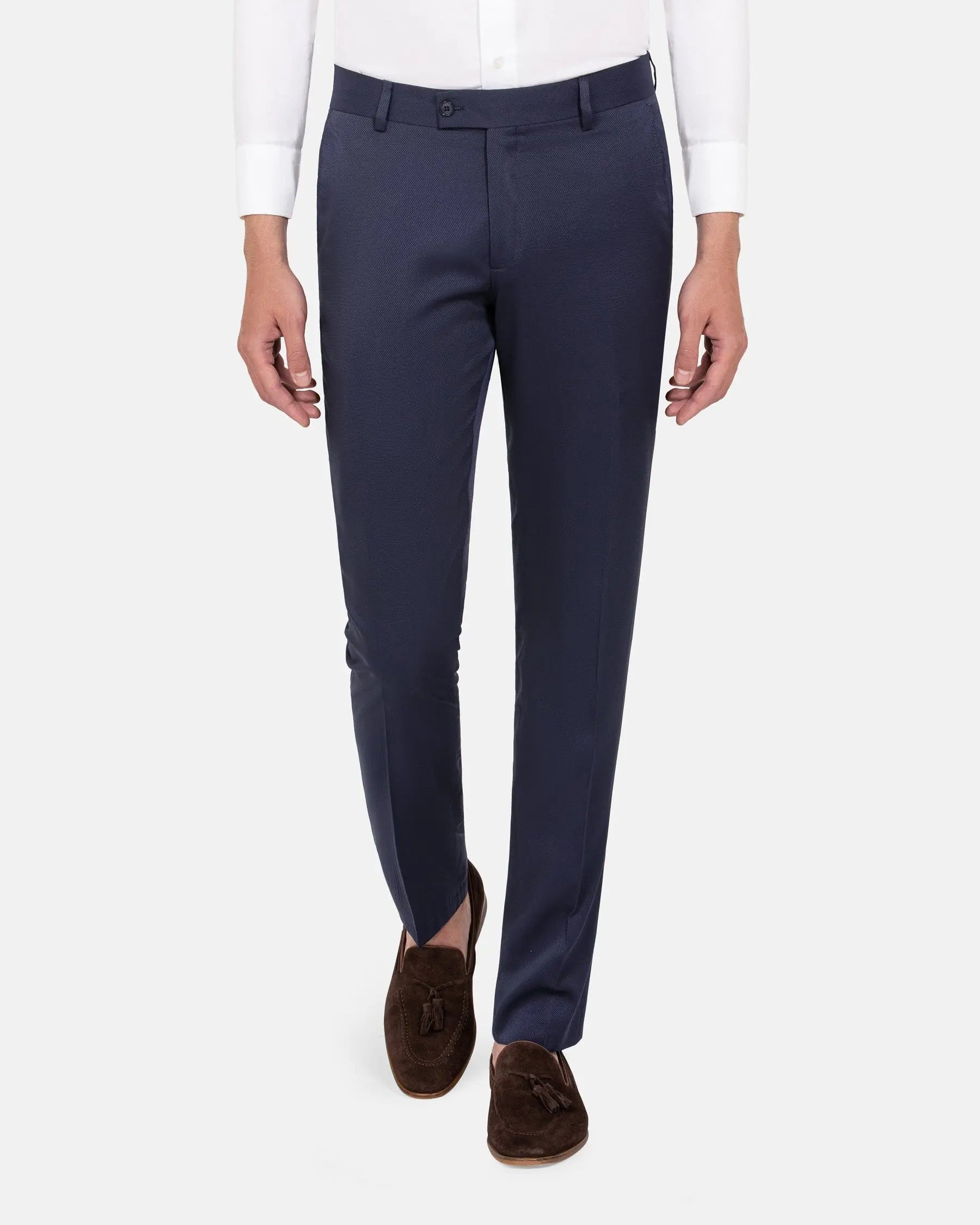 Slim Fit Textured Navy Pants 64