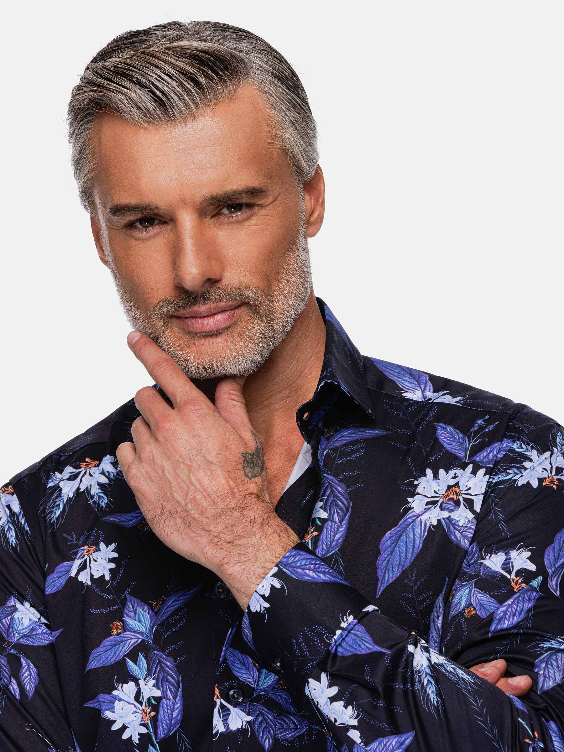 Havana Navy Floral Print Long Sleeve Shirt 6XL