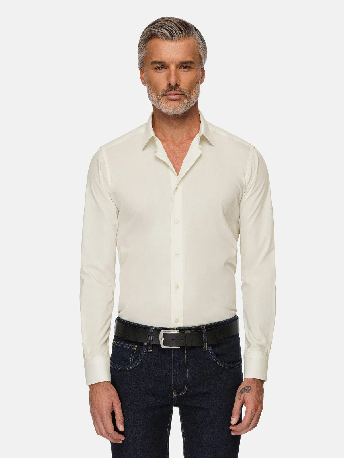 Leira Solid Light Off White Long Sleeve Shirt 6XL