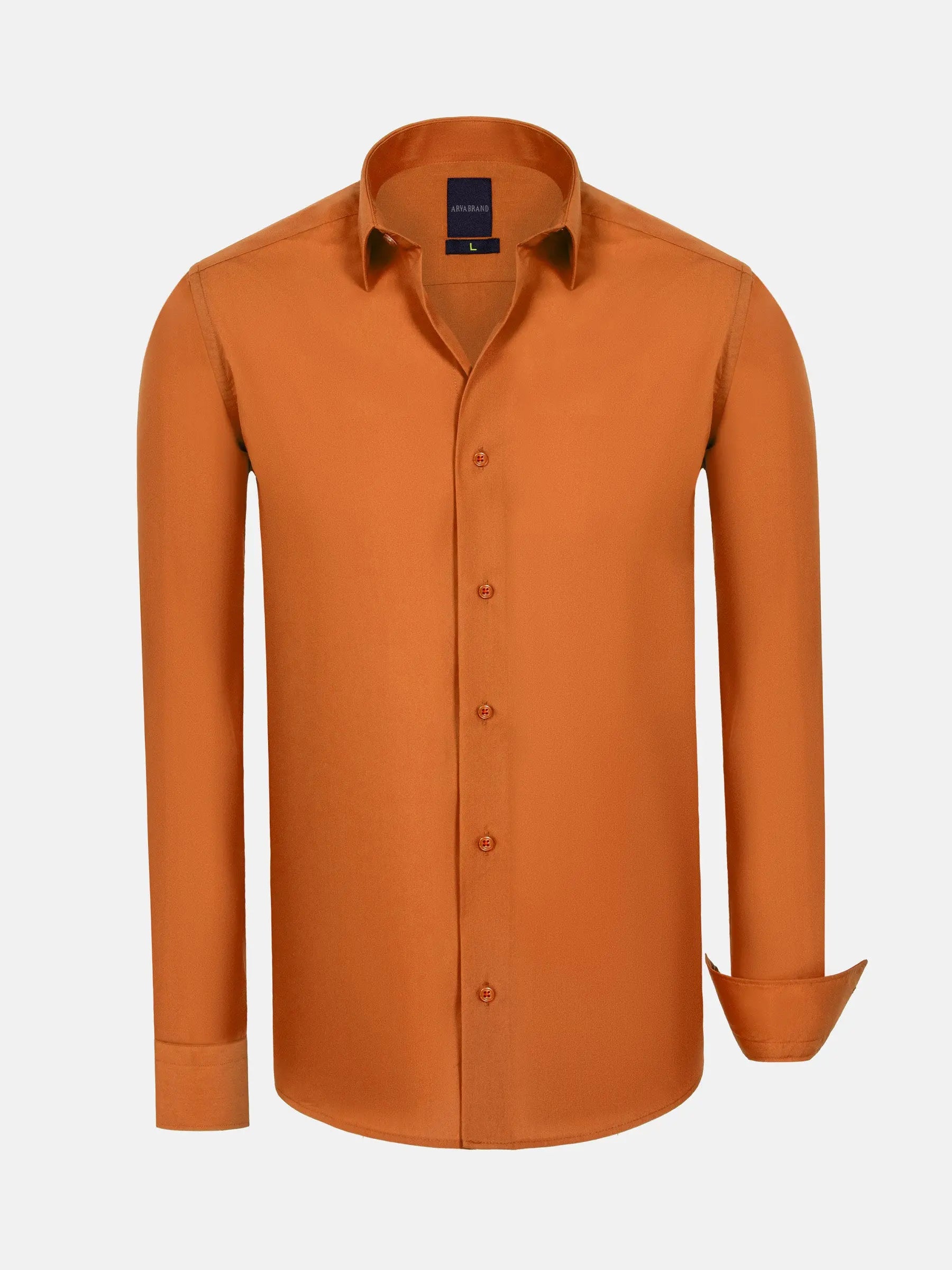 Men’s long sleeve slim-fit orange dress shirt with classic collar – Wam Denim.