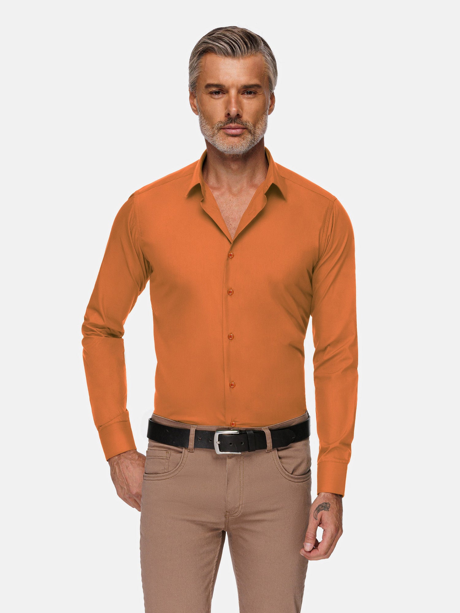 Leira Solid Orange Long Sleeve Shirt 6XL