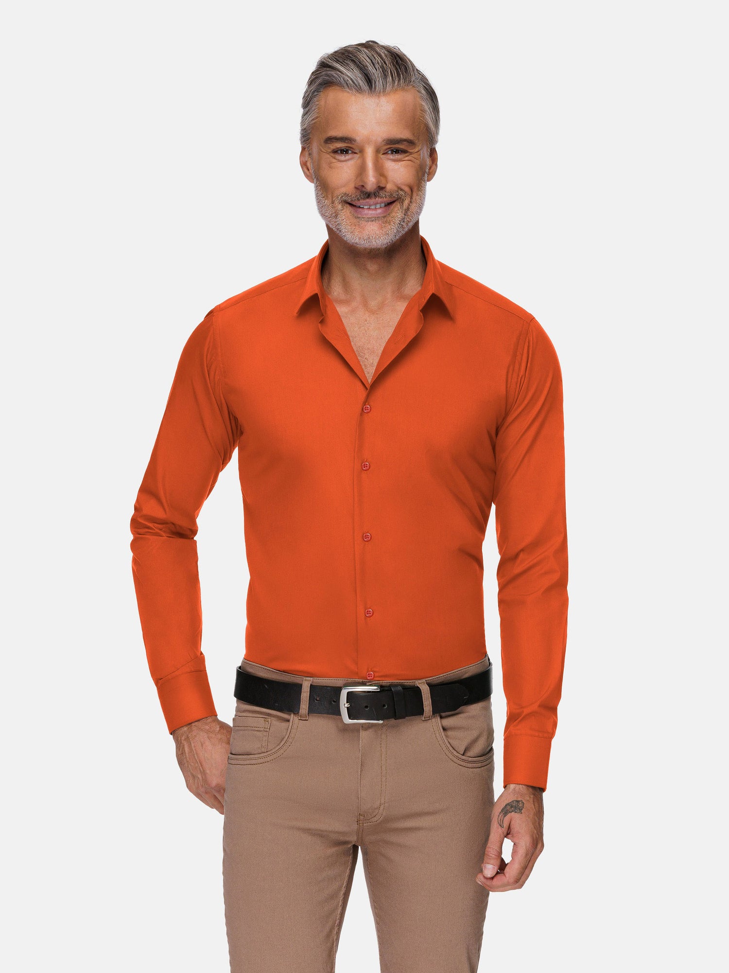 Leira Solid Dark Orange Long Sleeve Shirt 6XL