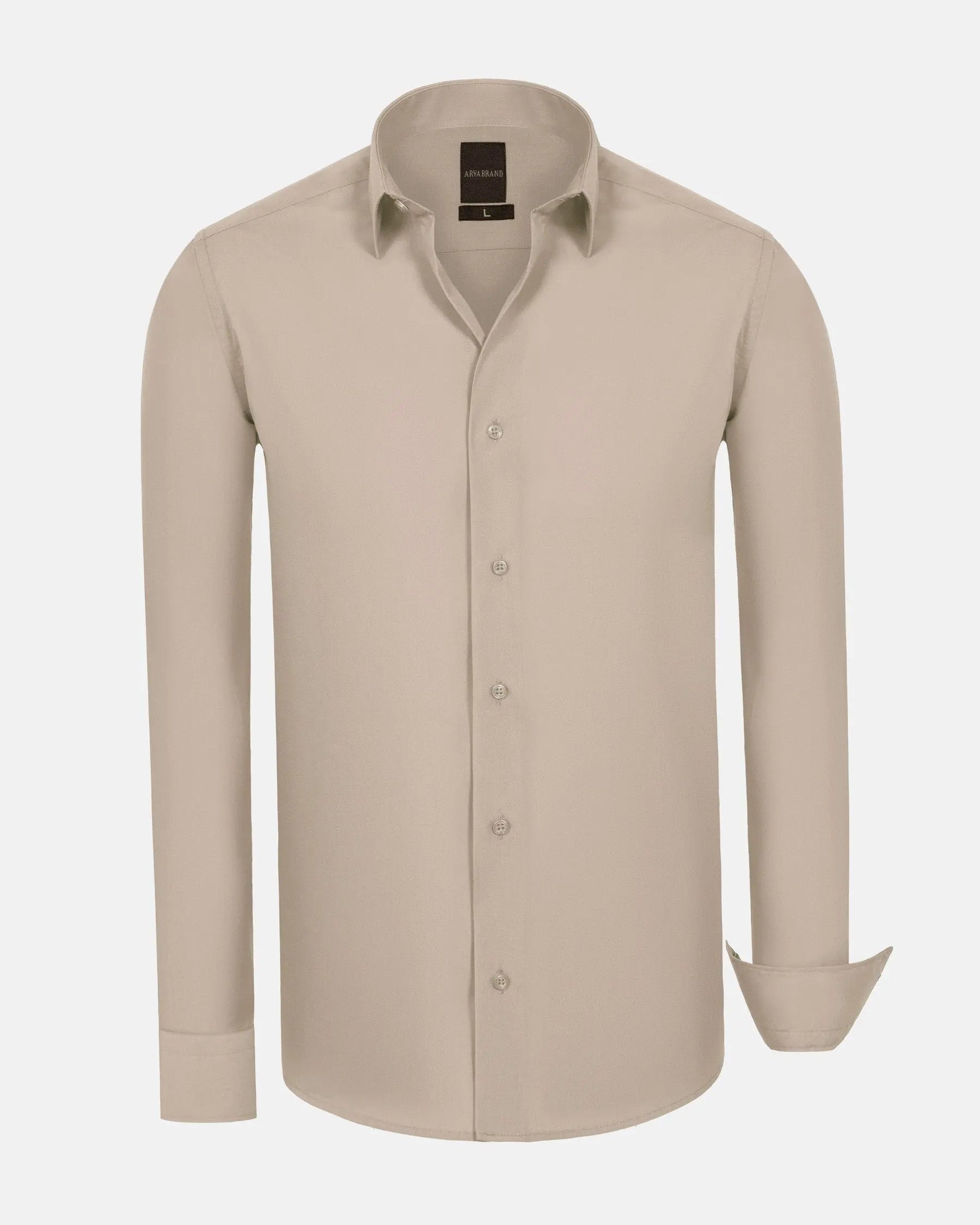 Leira Solid Light Beige Long Sleeve Shirt 6XL