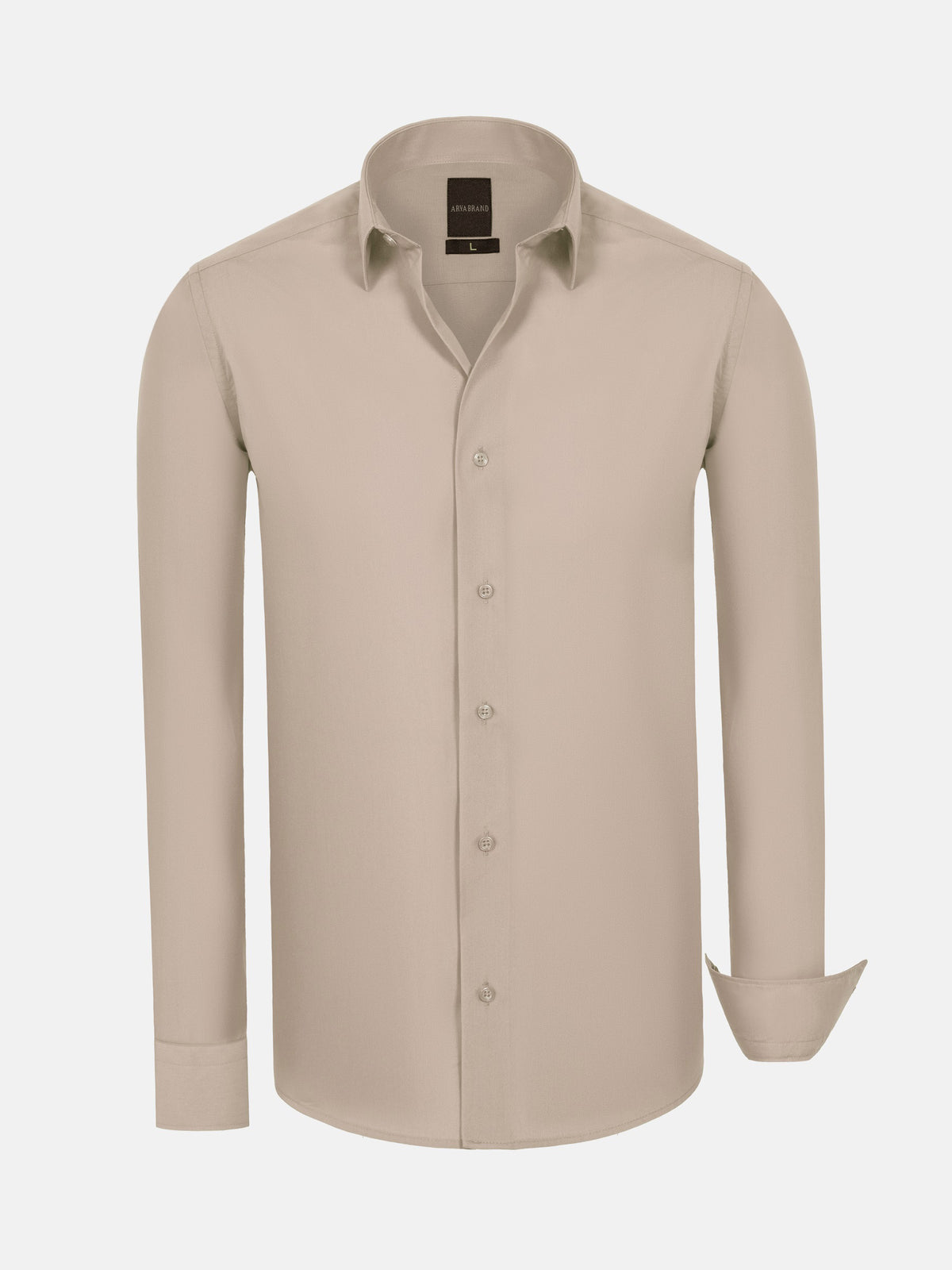 Leira Solid Light Beige Long Sleeve Shirt 6XL