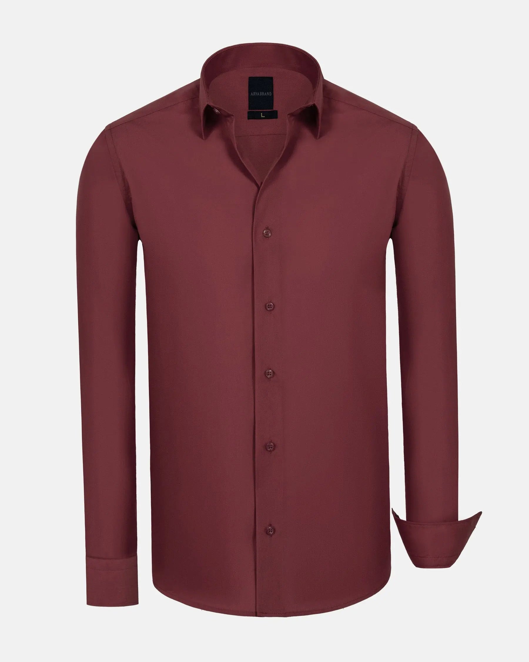 Leira Solid Dark Red Long Sleeve Shirt 6XL