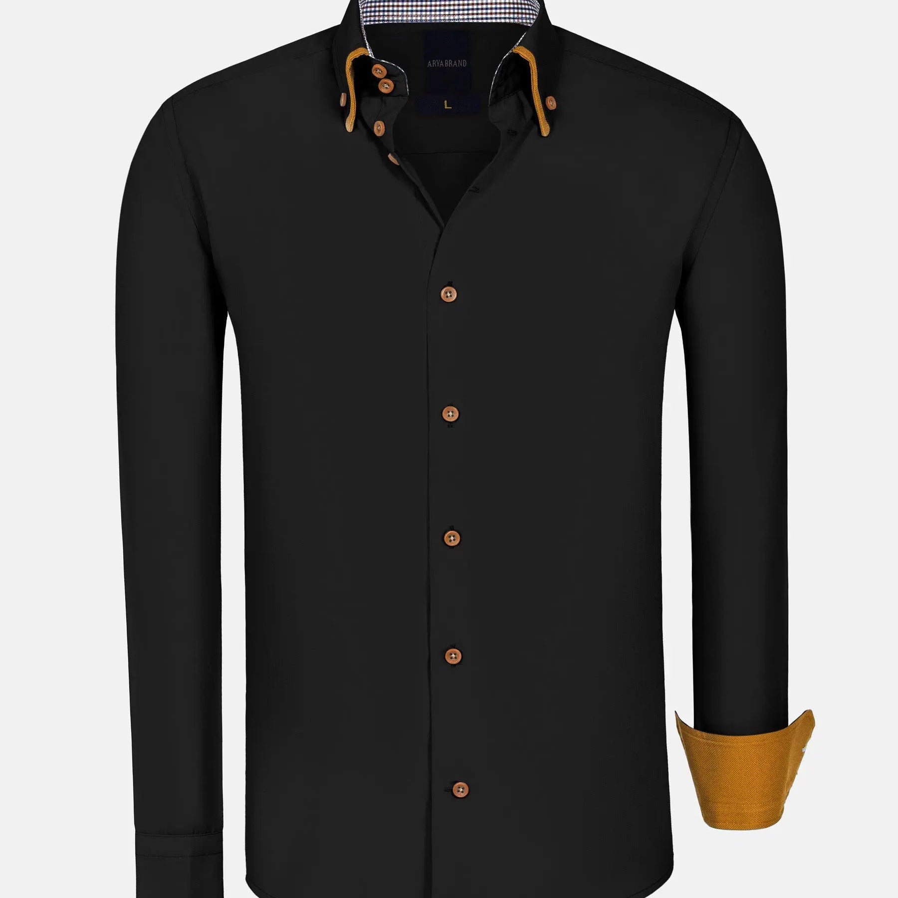 Ales Solid Structured Black Long Sleeve Shirt 6XL