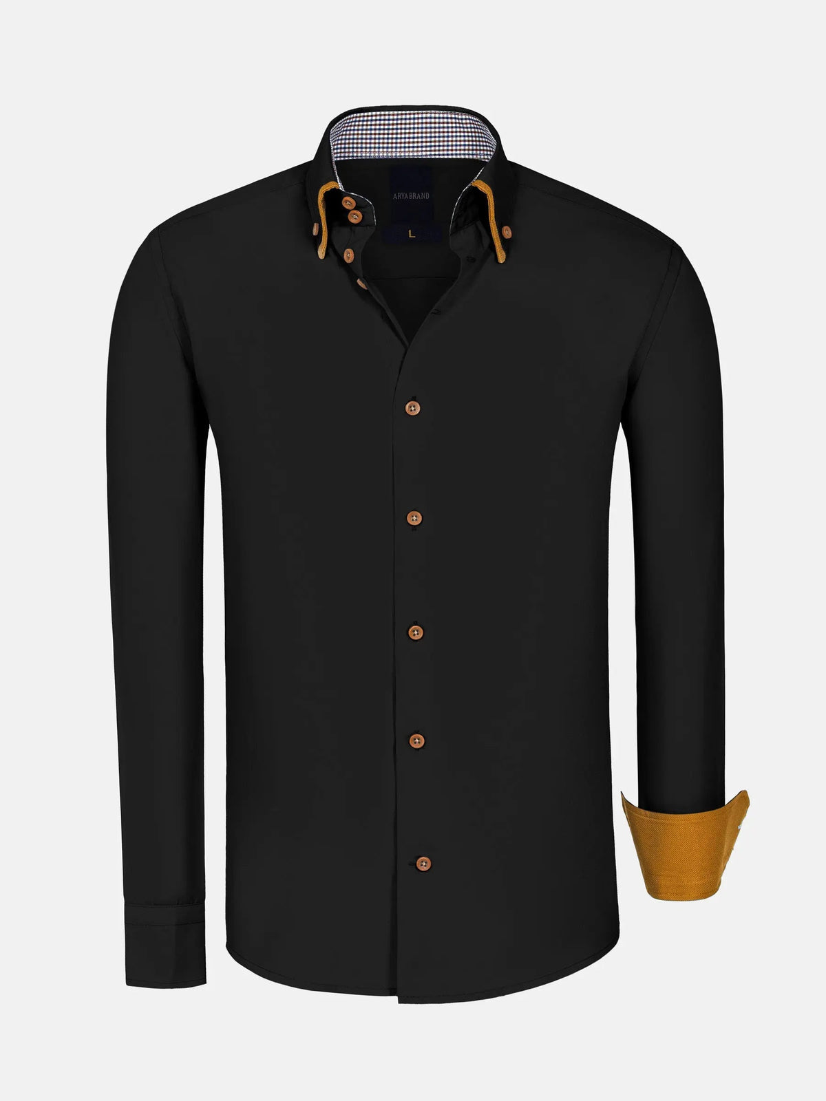 Ales Solid Structured Black Long Sleeve Shirt 6XL