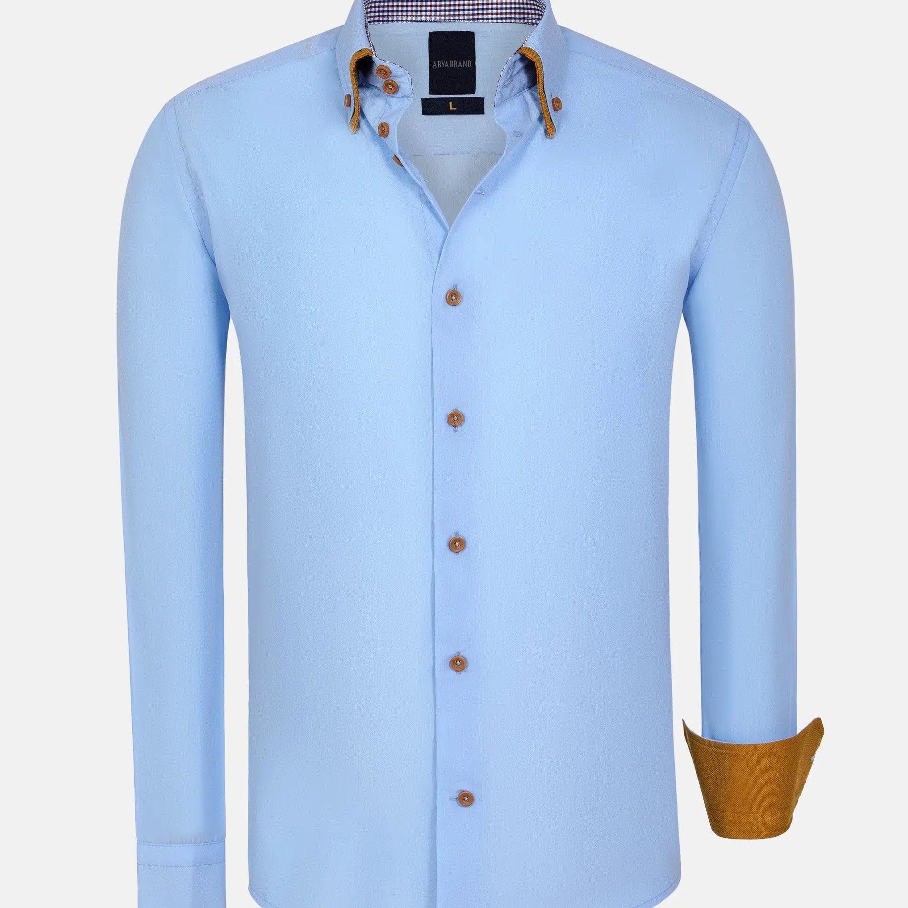 Ales Solid Structured Blue Long Sleeve Shirt 6XL