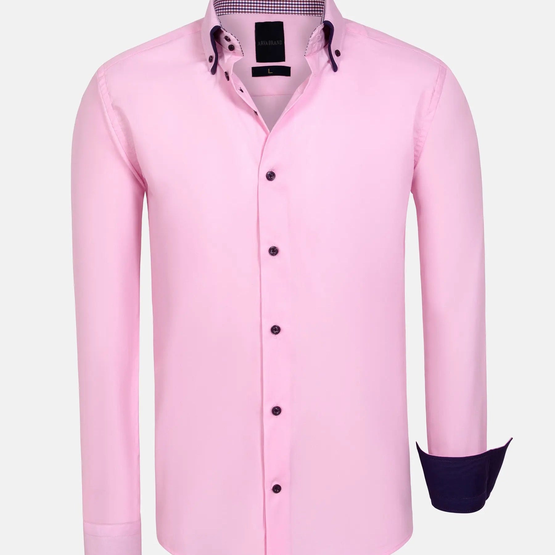Ales Solid Structured Pink Long Sleeve Shirt 6XL