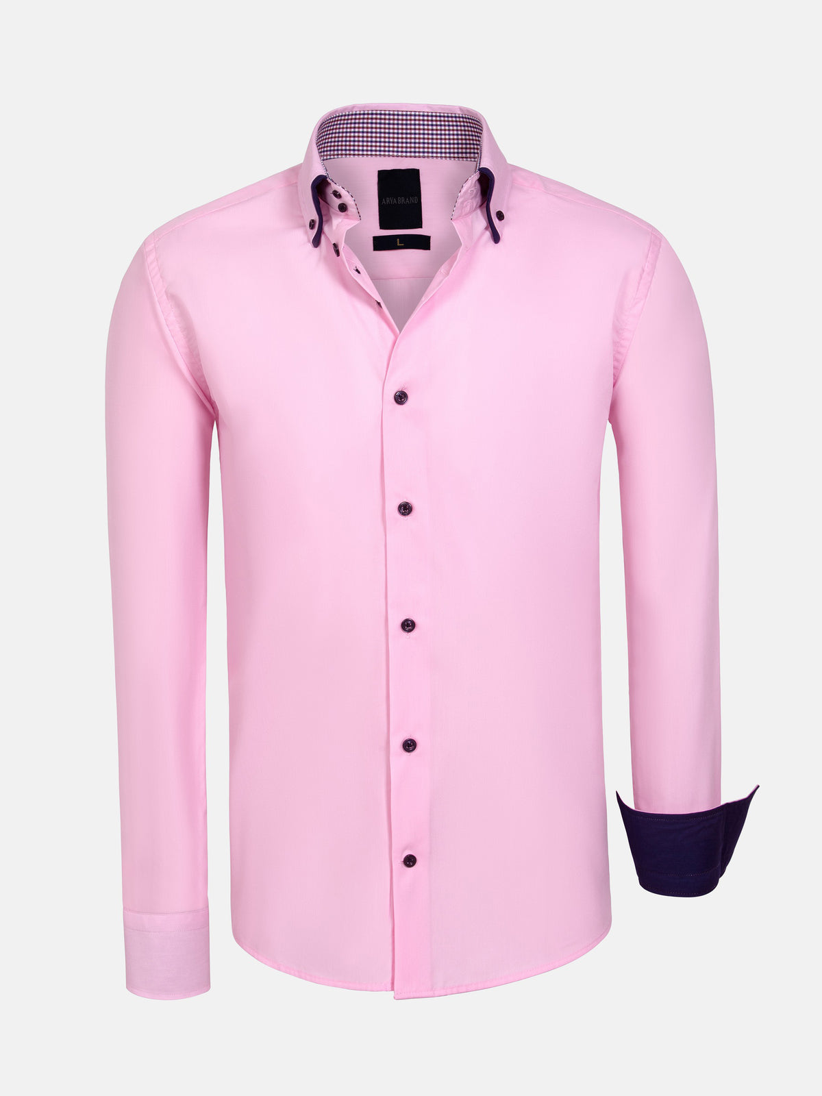 Ales Solid Structured Pink Long Sleeve Shirt 6XL