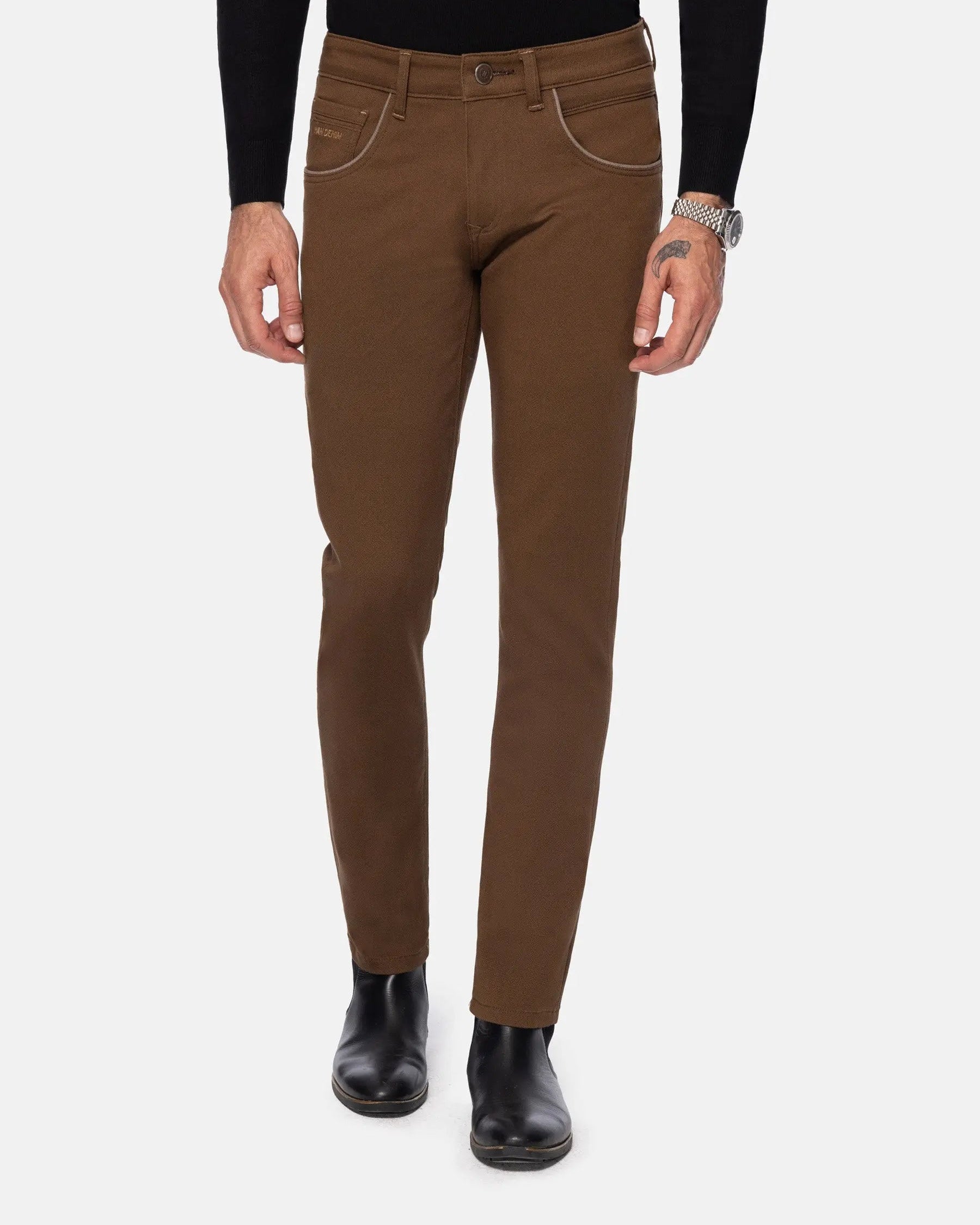 Santiago Slim Fit Textured Brown Jeans 40-32