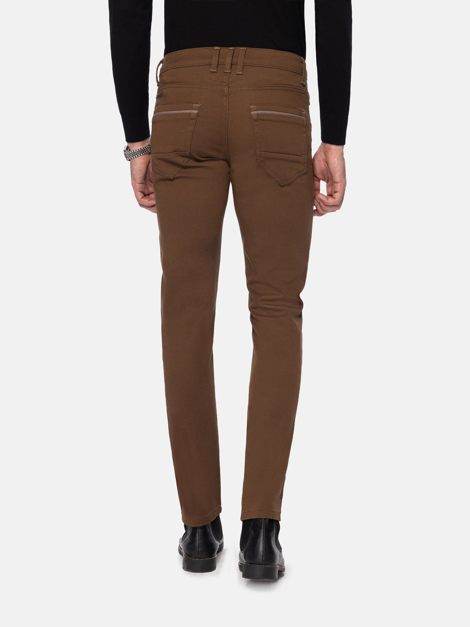 Santiago Slim Fit Textured Brown Jeans 40-32