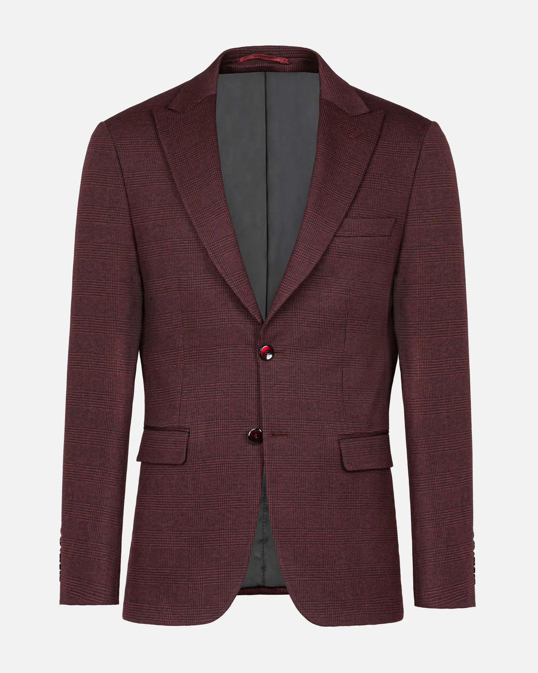 Red Wood Wide Lapel Dark Red Blk Suit Blazer 60