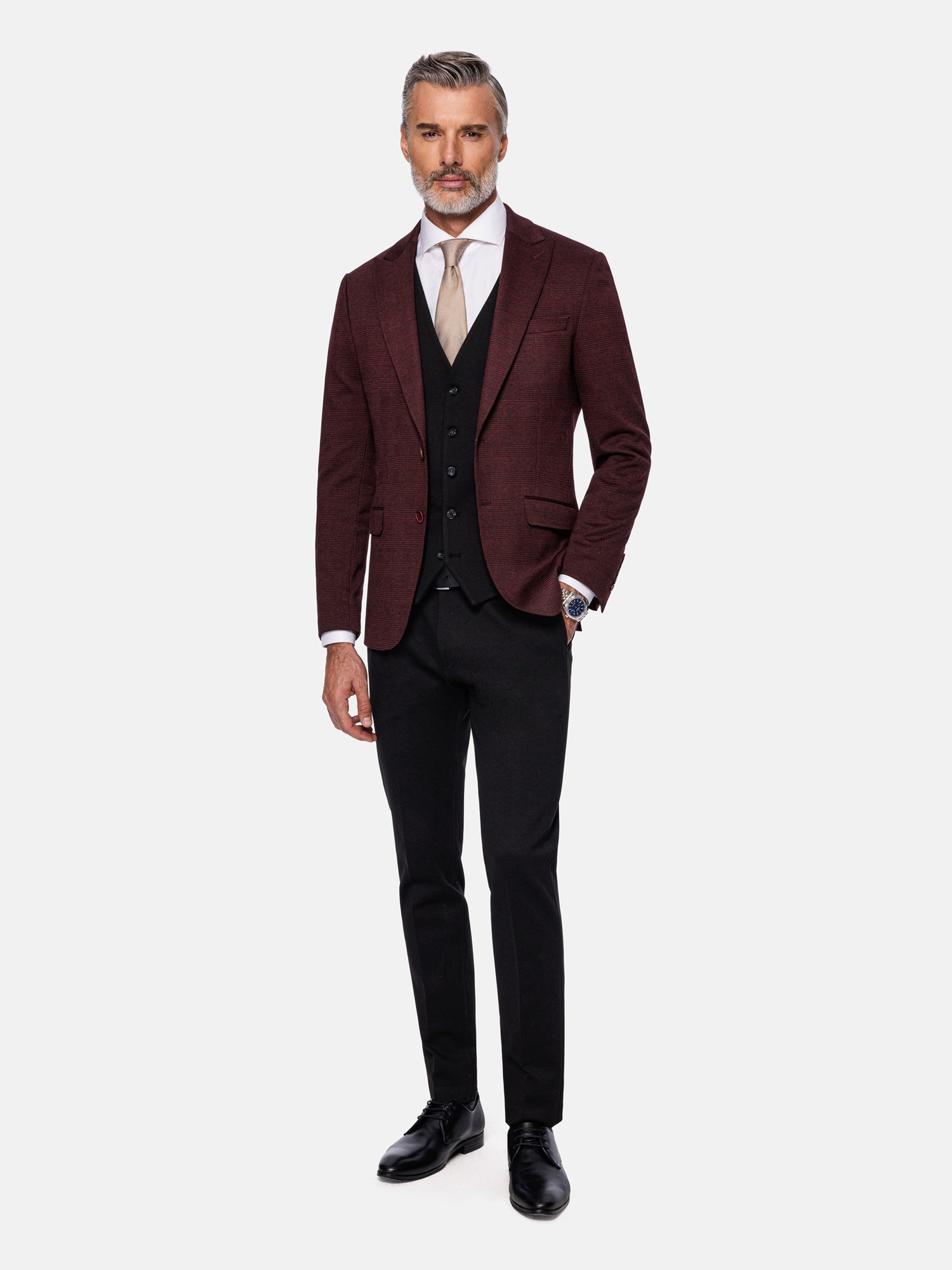 Red Wood Glen Check Dark Red Blk Waistcoats 60