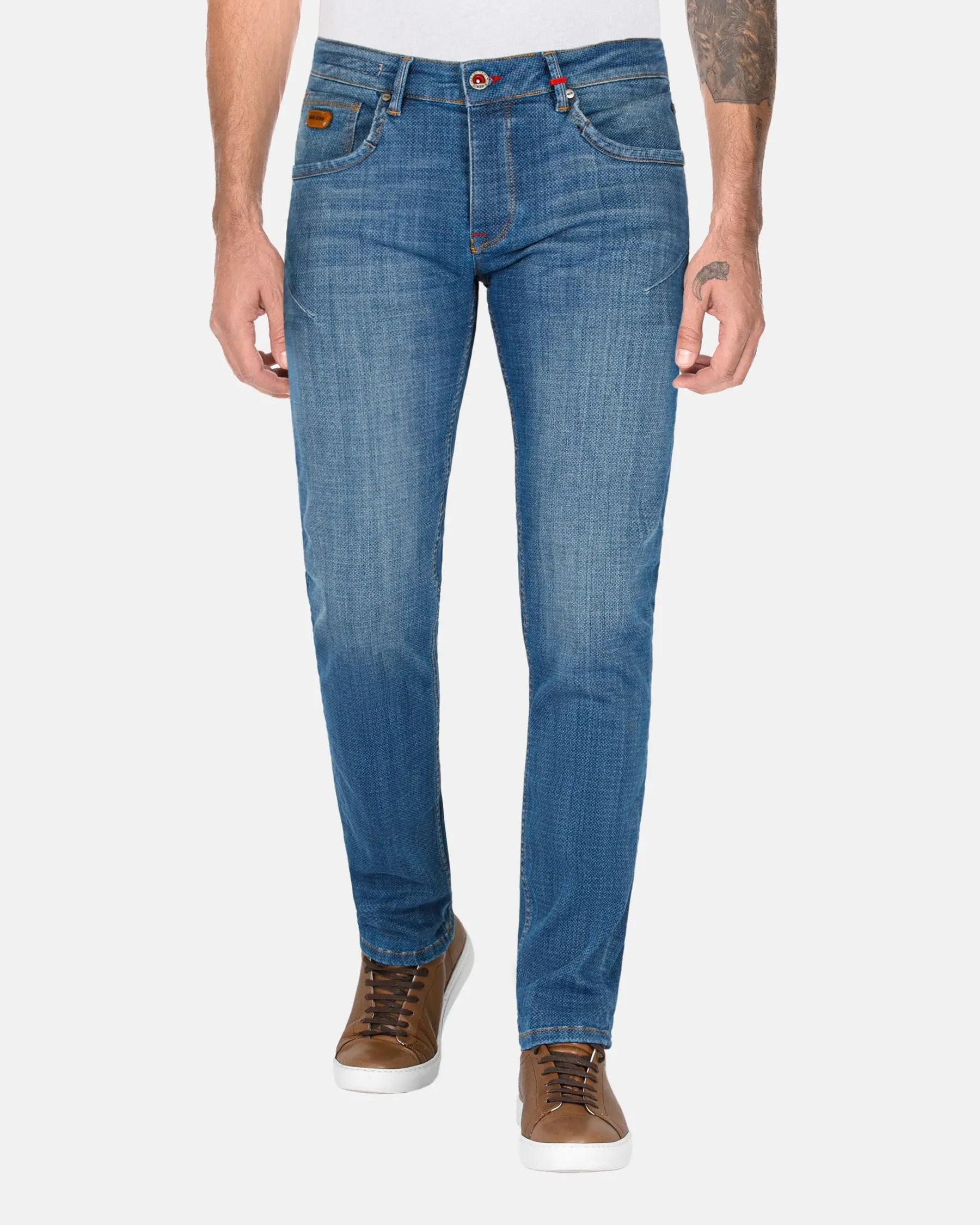 Carinal Mini Check Slim Fit Navy Jeans 40-32