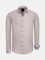 Light beige dress shirt with small purple pattern, long sleeves. – Wam Denim.