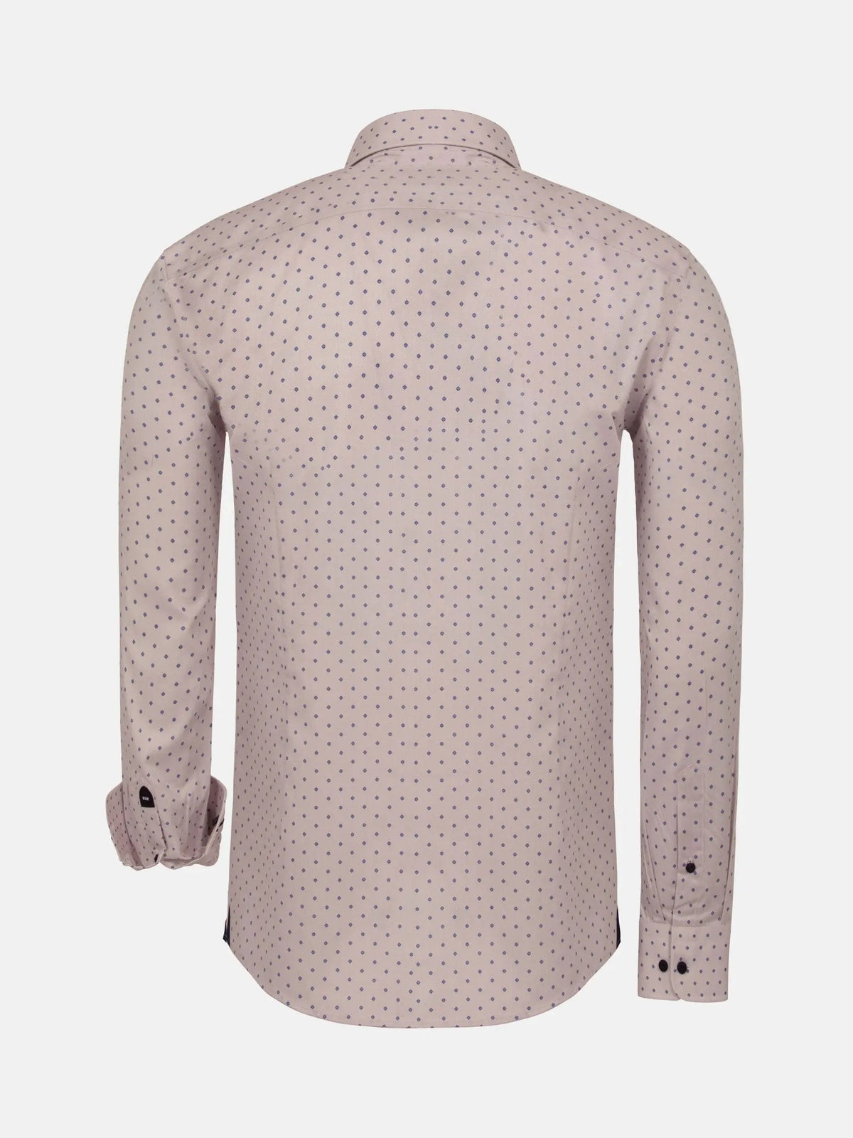 Back view of beige dress shirt with purple dot pattern. – Wam Denim.