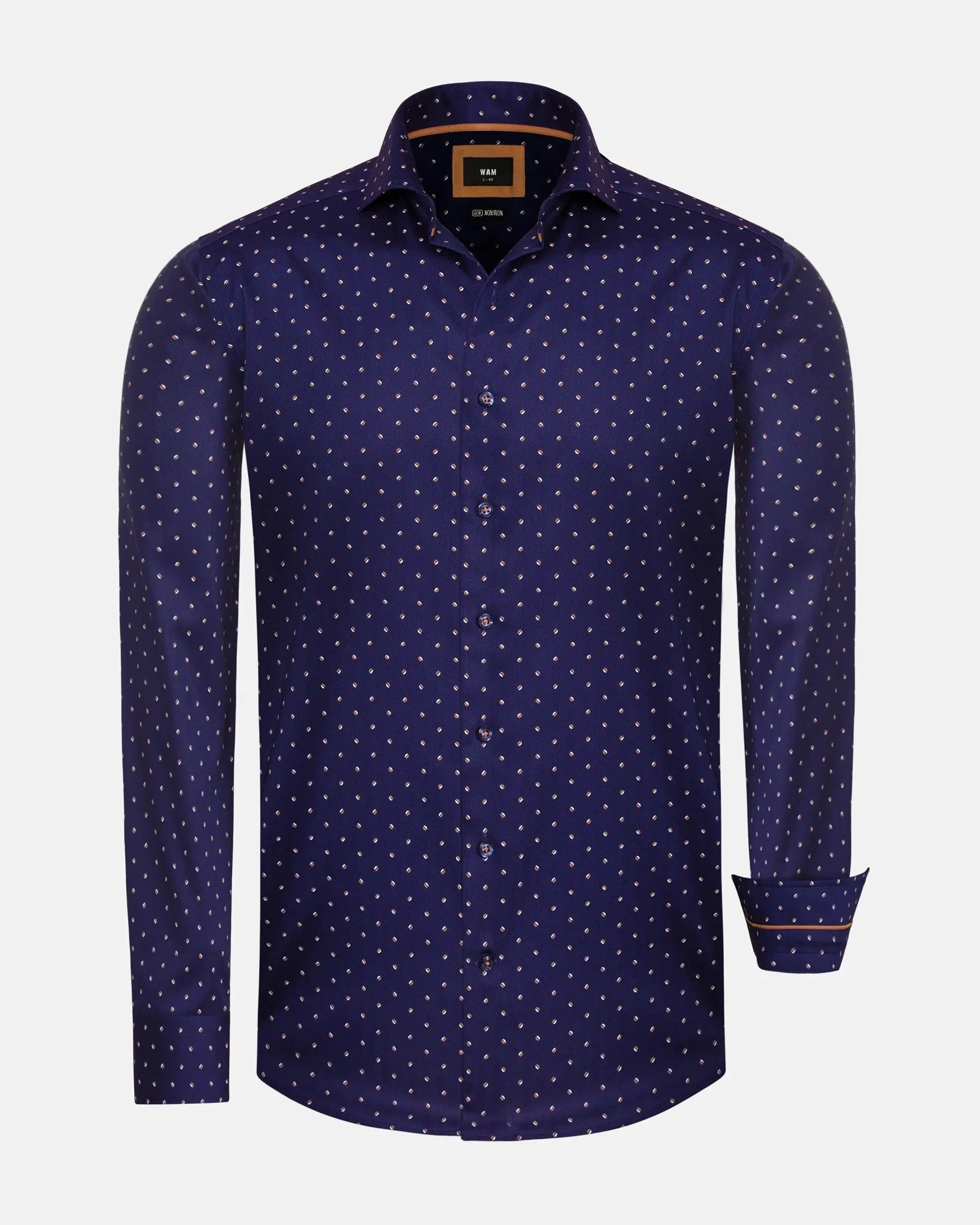 Verdantia Coffee Bean Pattern Navy Long Sleeve Shirt 6XL
