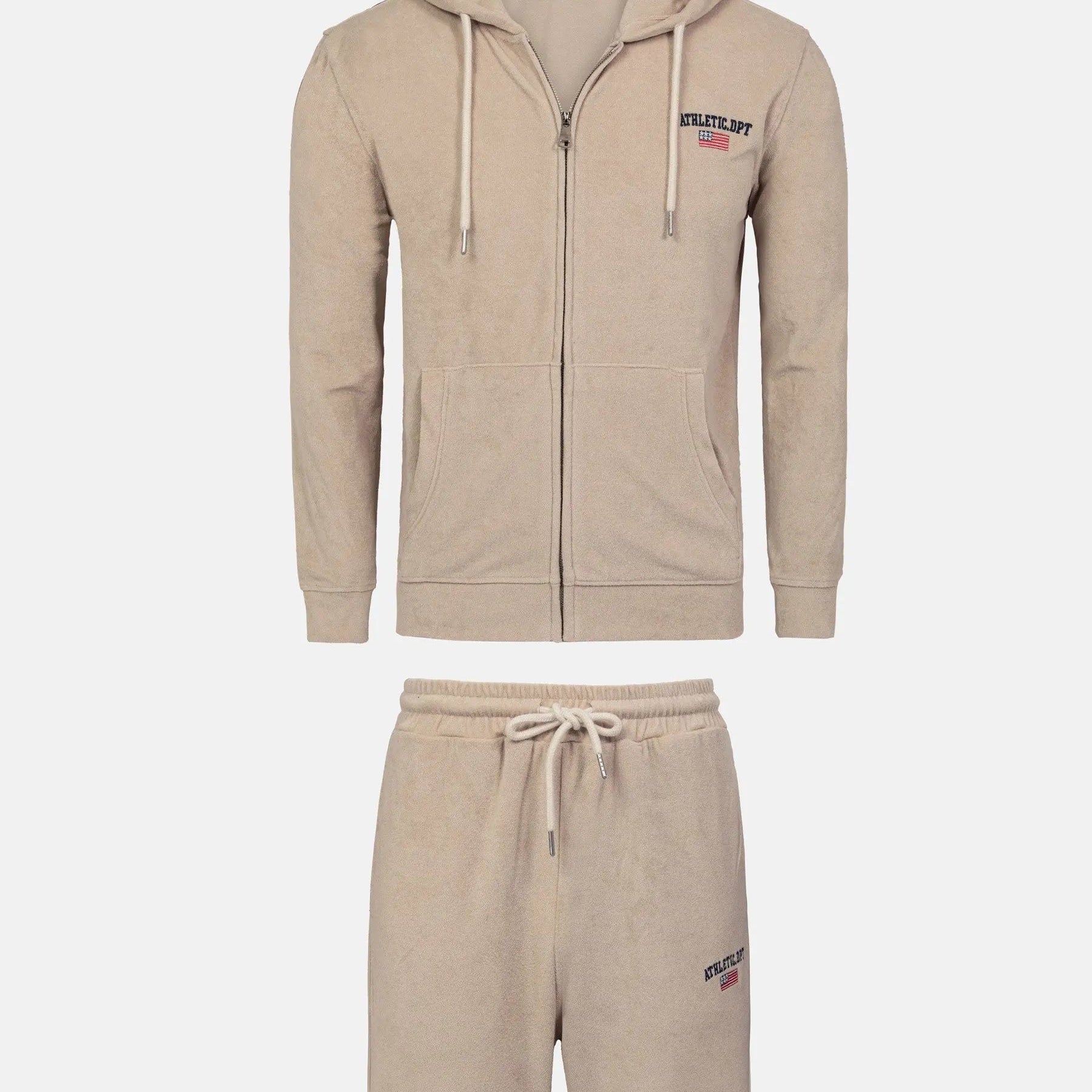 Avery Full Zipped Beige Hoodie Shorts Set 6XL