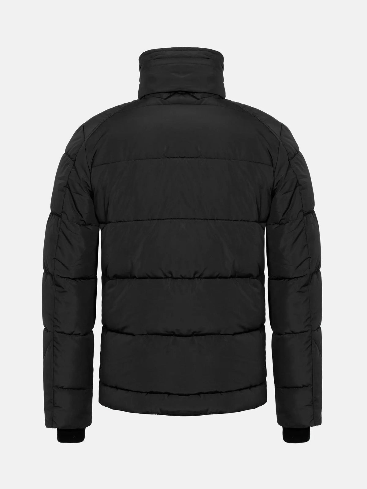 Back view of the black men's puffer jacket with a high neck – Wam Denim.