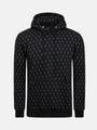 Black patterned hoodie with drawstrings and front pocket, featuring geometric design – Wam Denim.