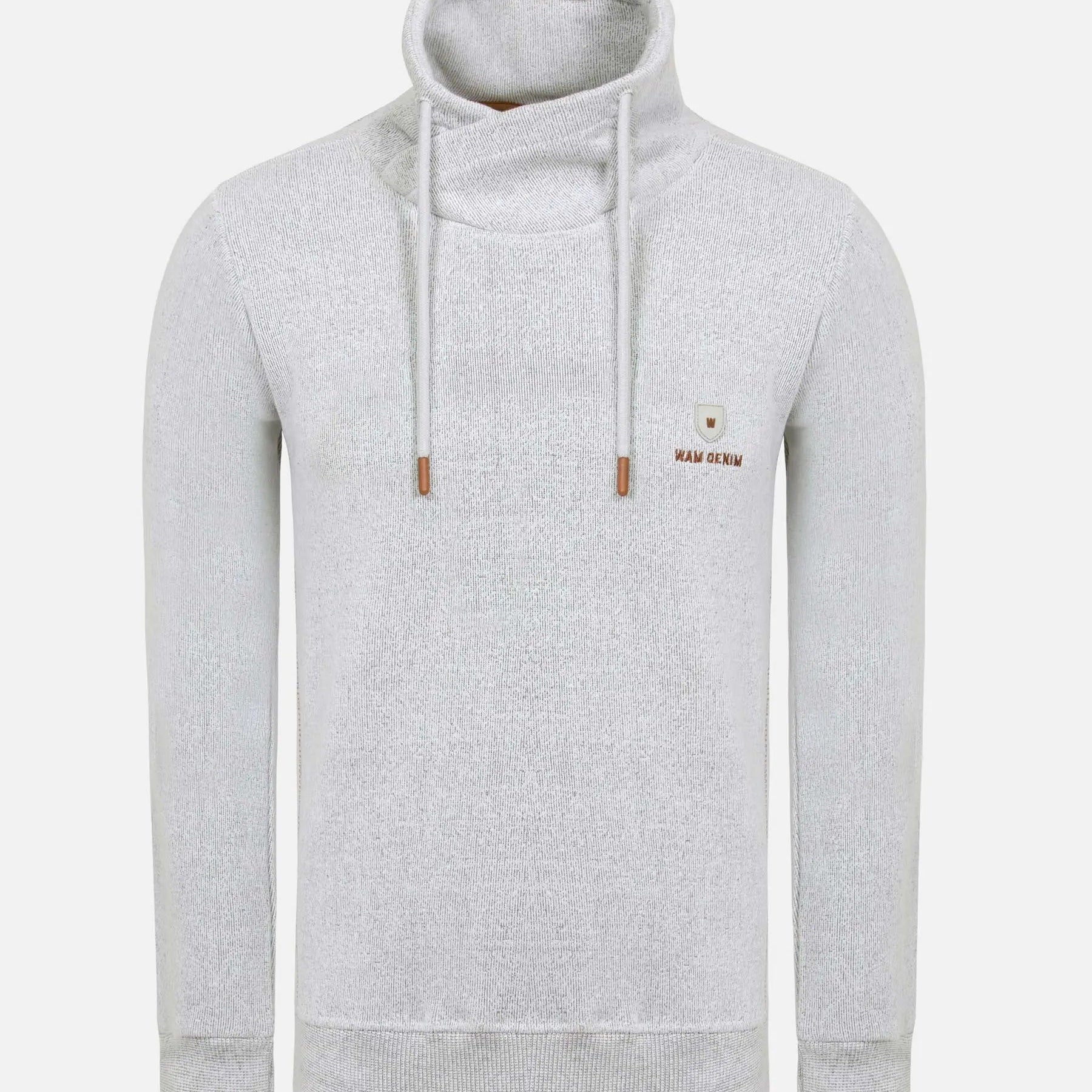 Gray sweater with a small logo on a white background