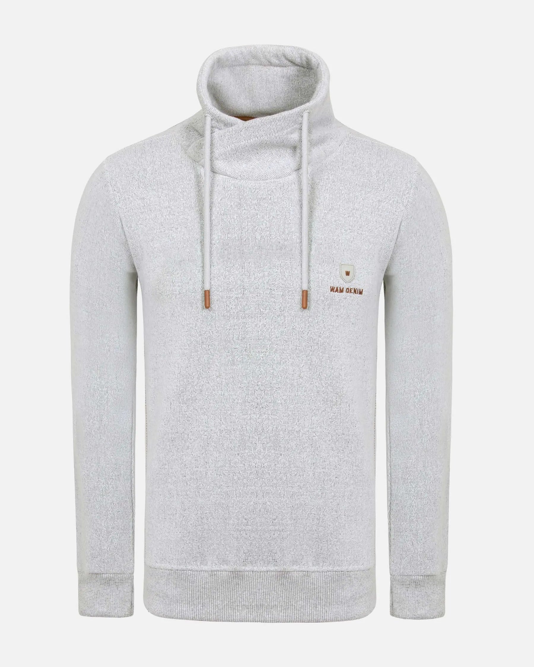 Gray sweater with a small logo on a white background