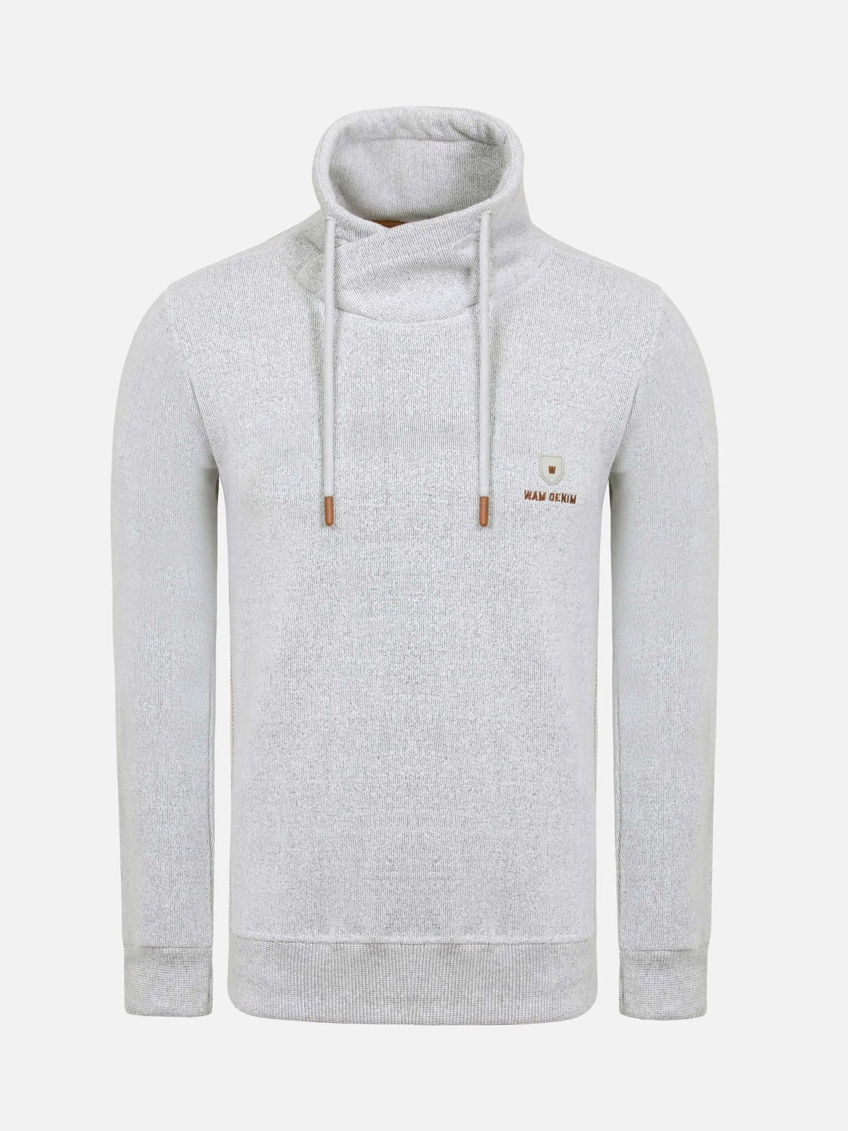 Gray sweater with a small logo on a white background