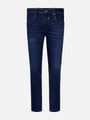 Dark Navy slim-fit denim jeans with subtle fading and classic five-pocket design – Wam Denim.