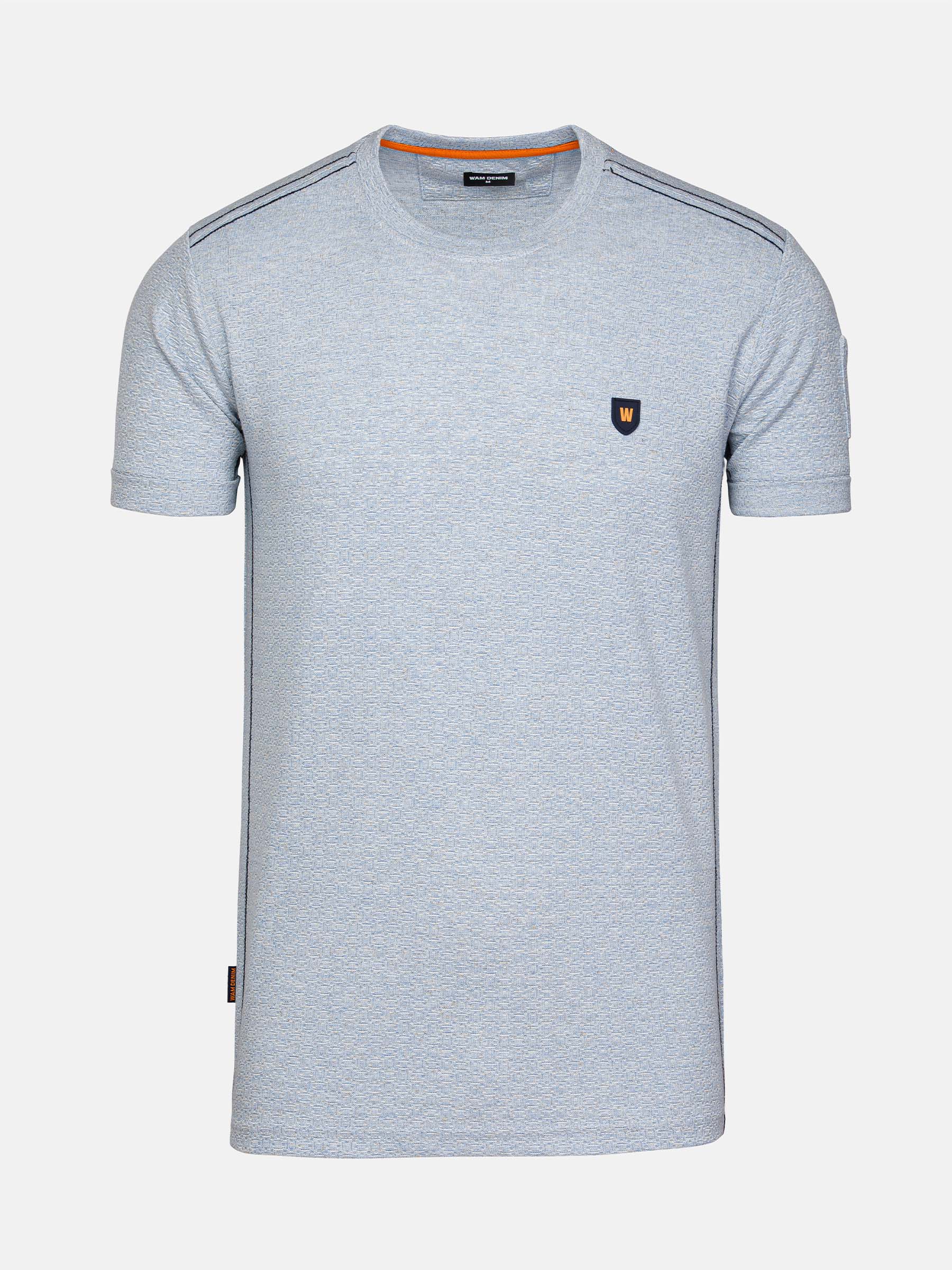 Blue men's round neck t-shirt with shield logo – Wam Denim.