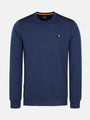 Stylish navy Moorland Sweater with logo and texture. – Wam Denim.